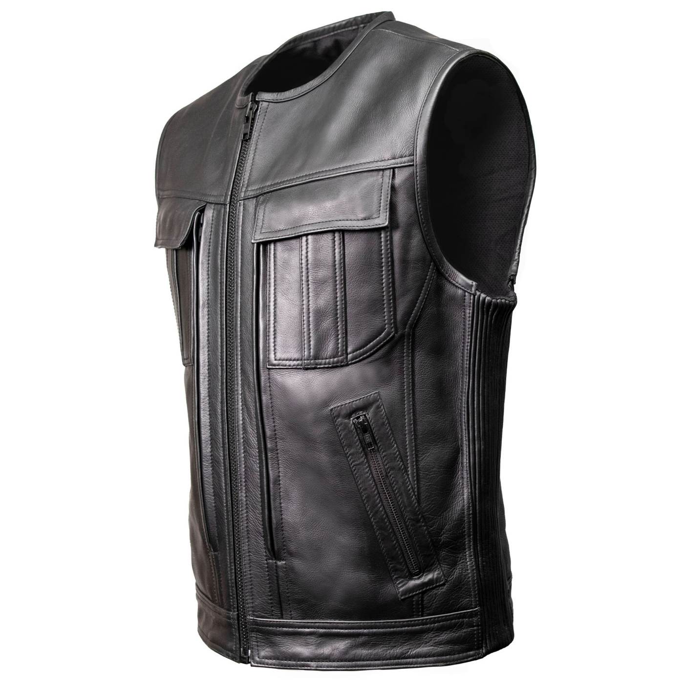 Milwaukee Motorcycle Clothing Co. Men's Quick-Draw Stylesh Premium Black Leather MC Biker Vest MMC30001 - Image 14