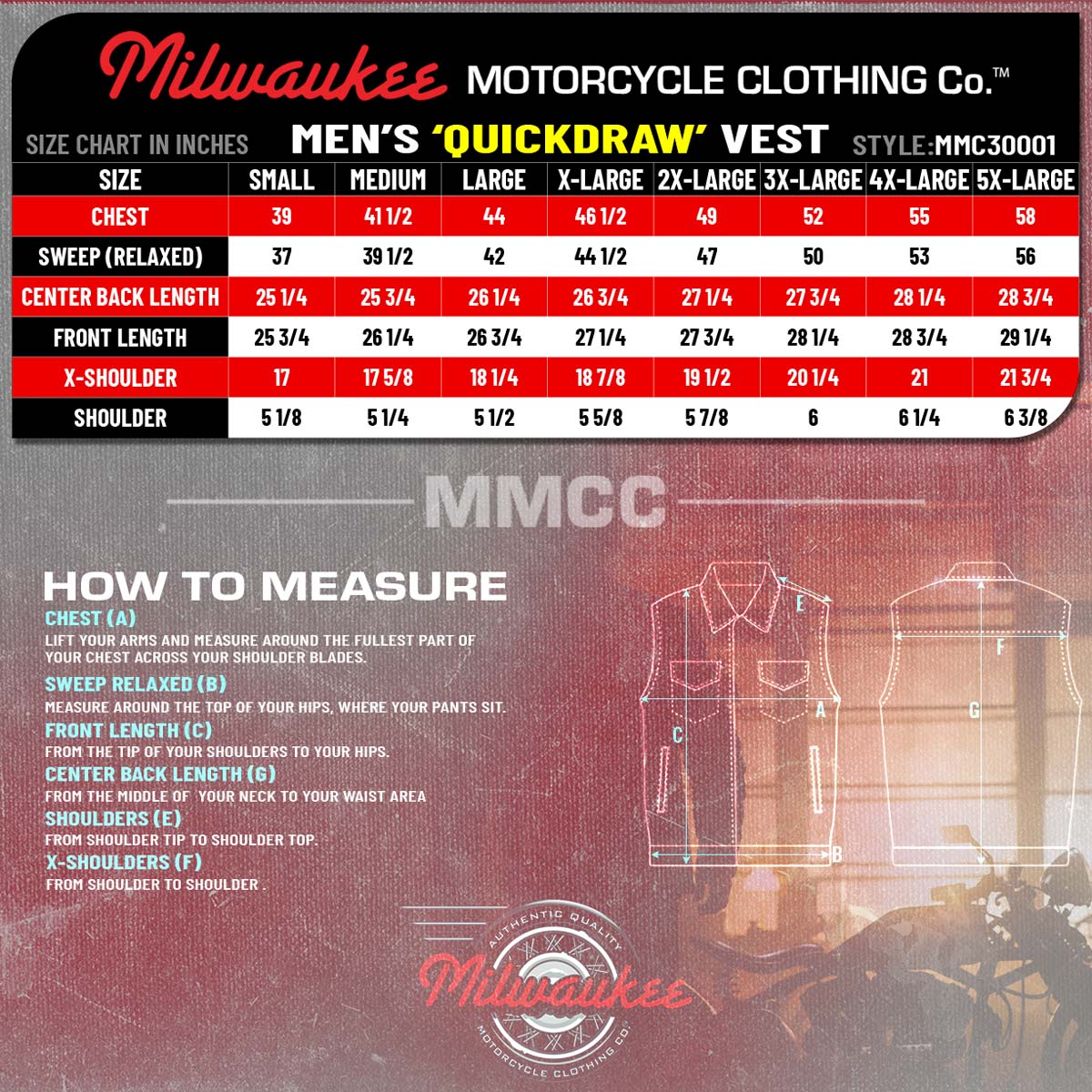 Milwaukee Motorcycle Clothing Co. Men's Quick-Draw Stylesh Premium Black Leather MC Biker Vest MMC30001 - Image 3