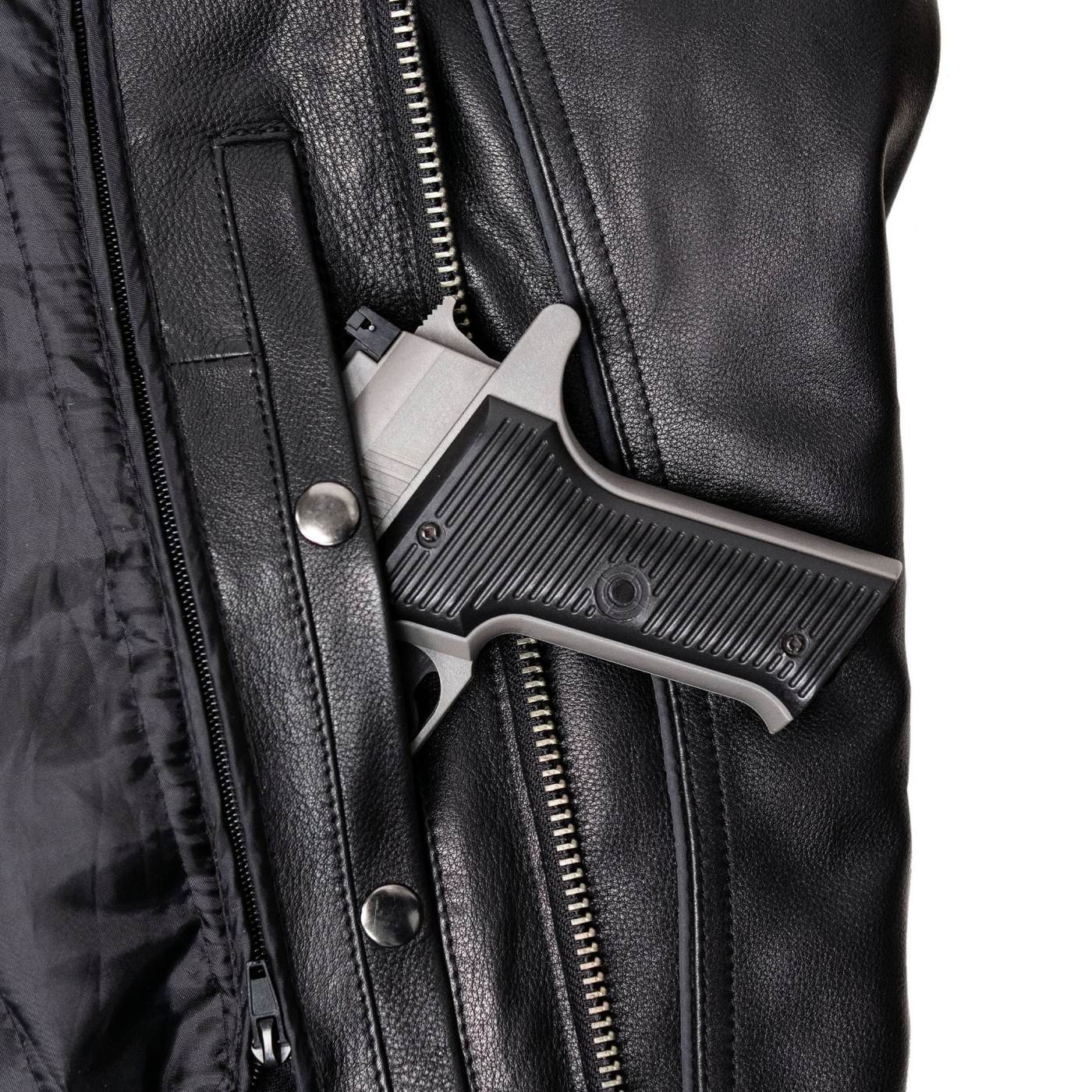 Milwaukee Motorcycle Clothing Co. Men's Top-Spot Scooter Style Black Leather Jacket w/  Reflective Piping MMC10007 - Image 10