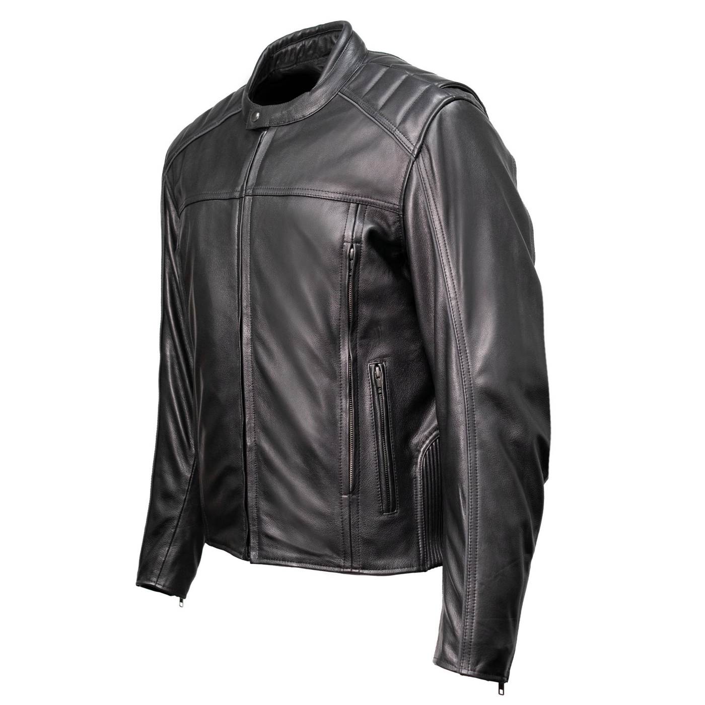 Milwaukee Motorcycle Clothing Co. Men's Top-Spot Scooter Style Black Leather Jacket w/  Reflective Piping MMC10007 - Image 11
