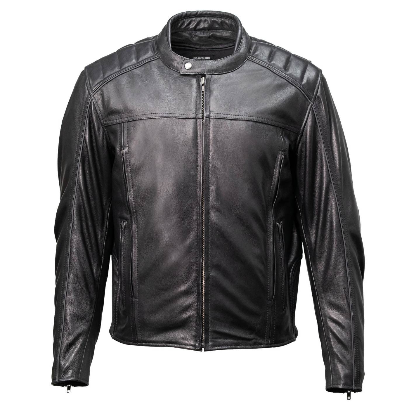 Milwaukee Motorcycle Clothing Co. Men's Top-Spot Scooter Style Black Leather Jacket w/  Reflective Piping MMC10007 - Image 12