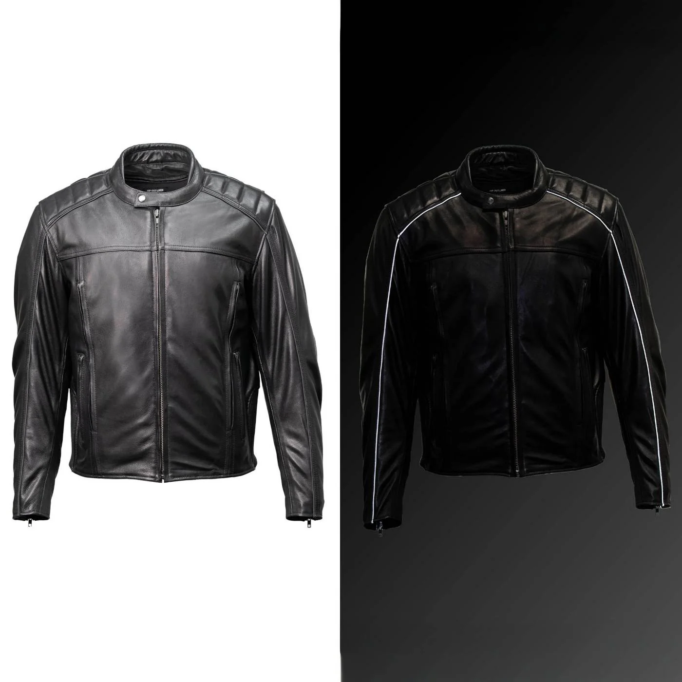 Milwaukee Motorcycle Clothing Co. Men's Top-Spot Scooter Style Black Leather Jacket w/  Reflective Piping MMC10007 - Image 2
