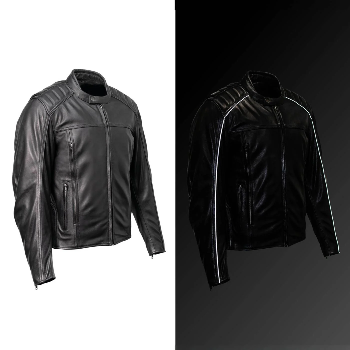 Milwaukee Motorcycle Clothing Co. Men's Top-Spot Scooter Style Black Leather Jacket w/  Reflective Piping MMC10007 - Image 6
