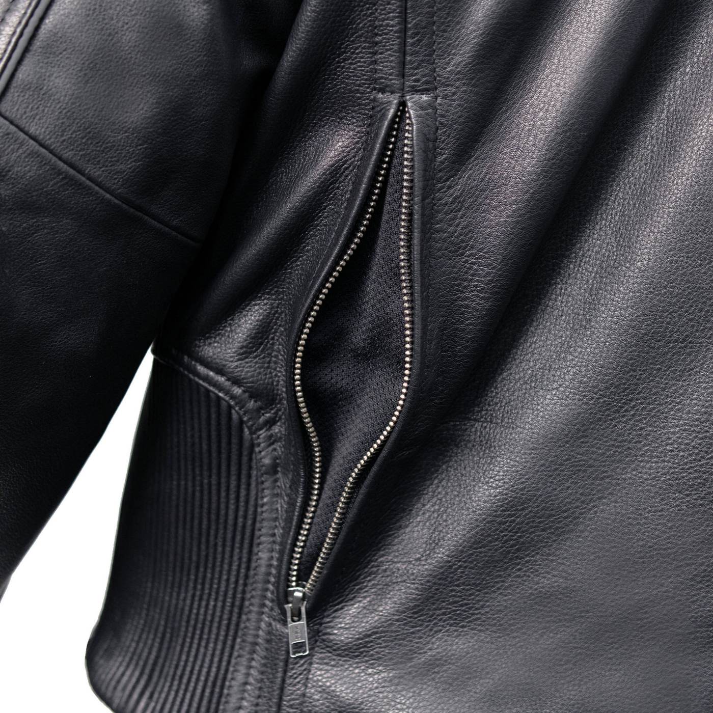 Milwaukee Motorcycle Clothing Co. Men's Top-Spot Scooter Style Black Leather Jacket w/  Reflective Piping MMC10007 - Image 9