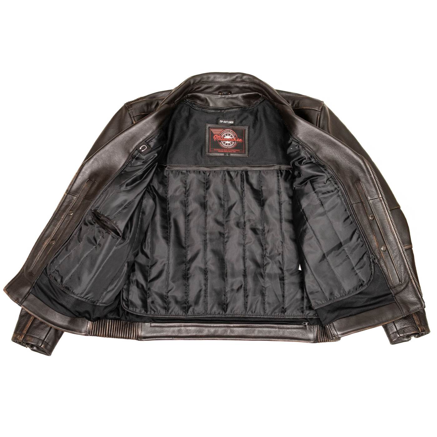 Milwaukee Motorcycle Clothing Co. Men's Unforgiven MC Style Vintage Brown Leather Jacket w/ Lapel Collar MMC10005 - Image 11