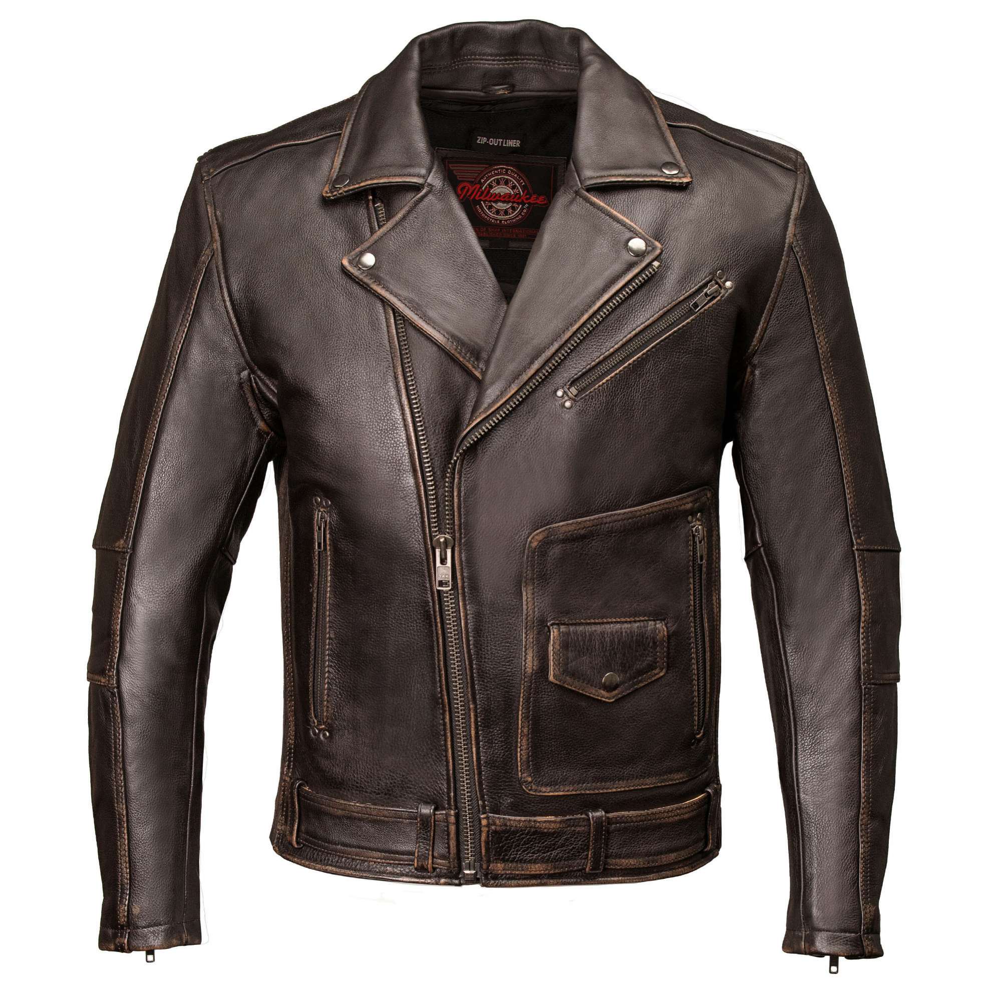 Milwaukee Motorcycle Clothing Co. Men's Unforgiven MC Style Vintage Brown Leather Jacket w/ Lapel Collar MMC10005 - Image 12