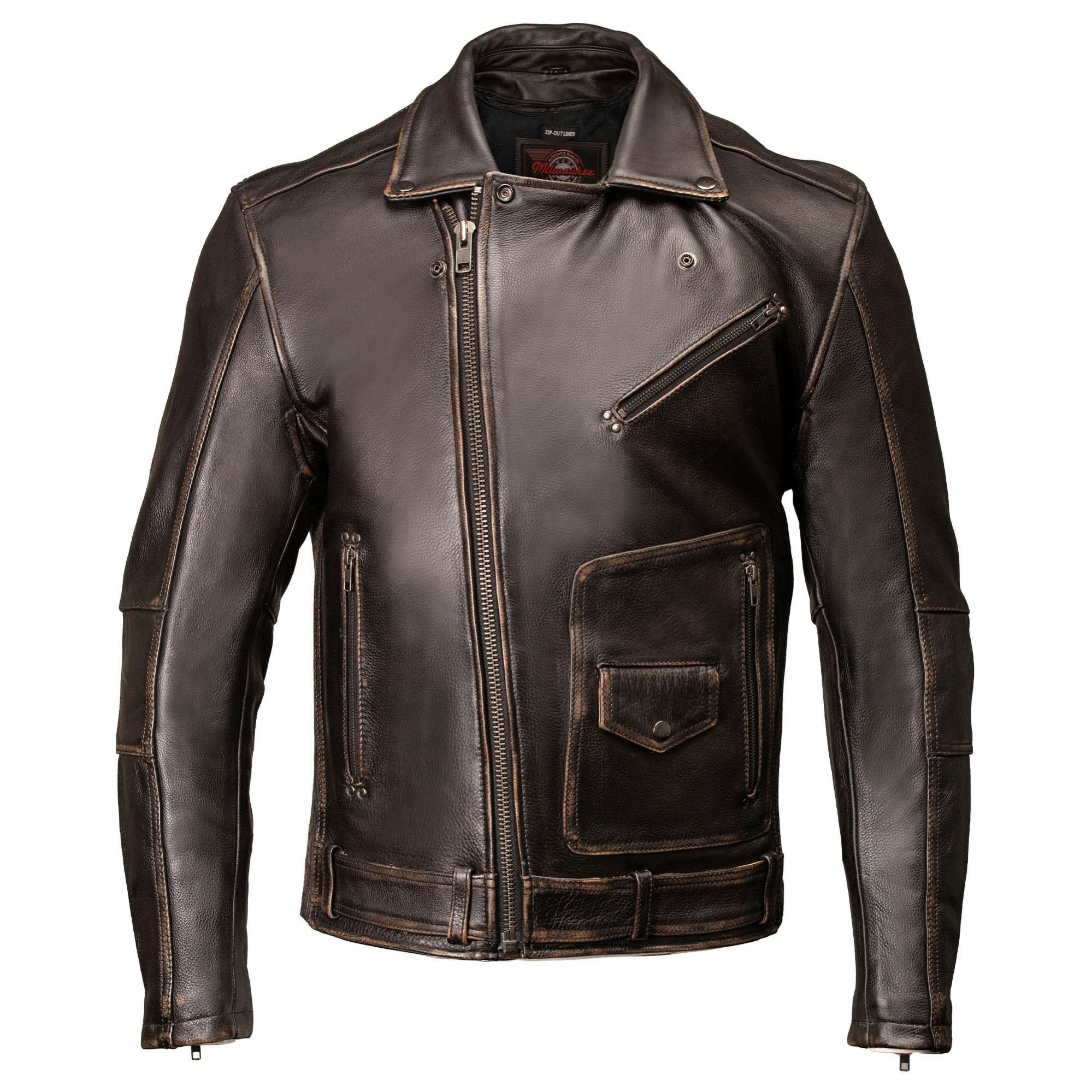 Milwaukee Motorcycle Clothing Co. Men's Unforgiven MC Style Vintage Brown Leather Jacket w/ Lapel Collar MMC10005 - Image 13