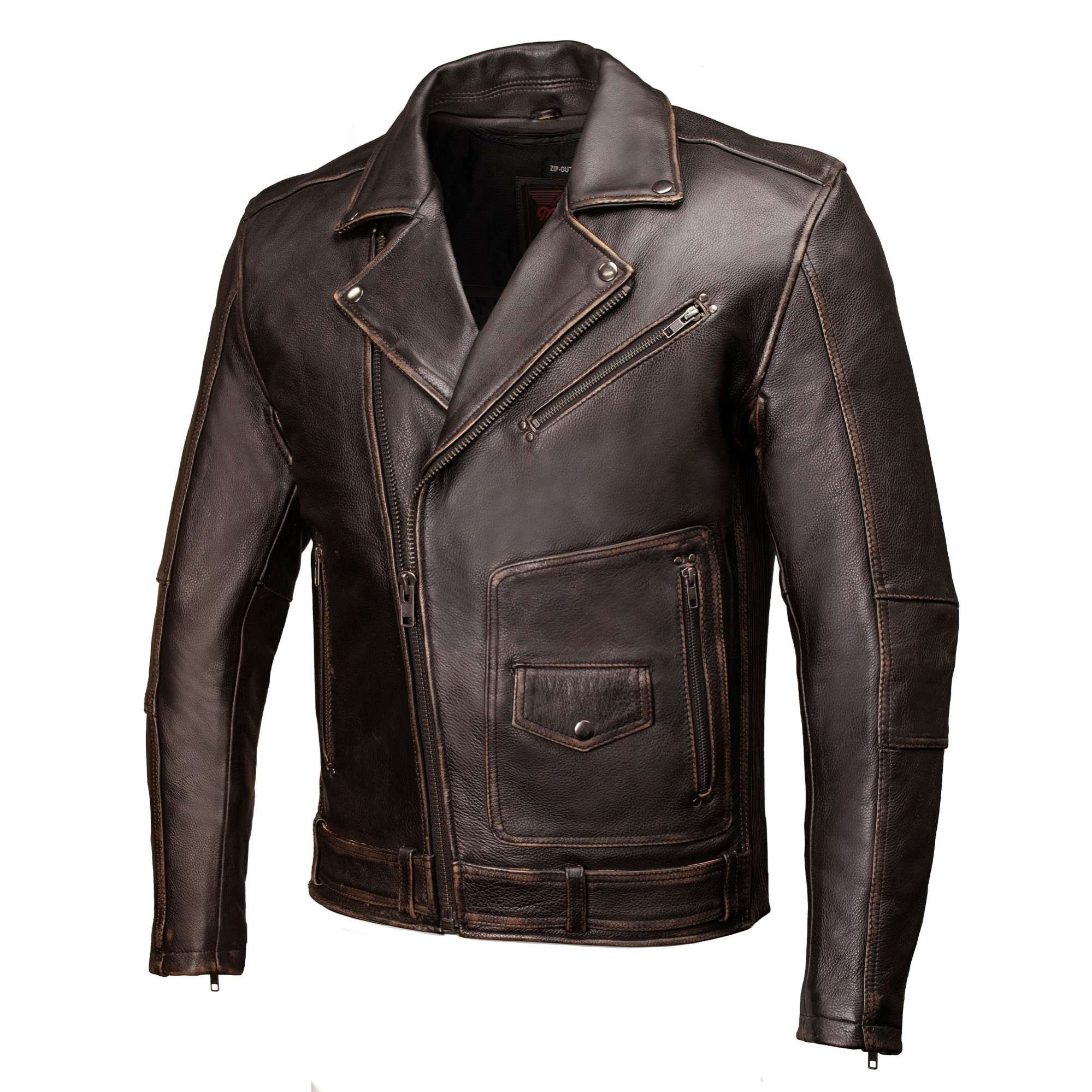 Milwaukee Motorcycle Clothing Co. Men's Unforgiven MC Style Vintage Brown Leather Jacket w/ Lapel Collar MMC10005 - Image 14