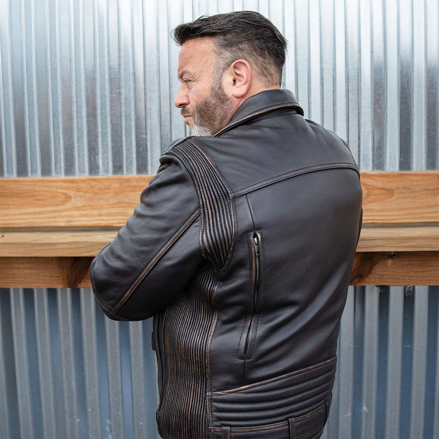 Milwaukee Motorcycle Clothing Co. Men's Unforgiven MC Style Vintage Brown Leather Jacket w/ Lapel Collar MMC10005 - Image 16