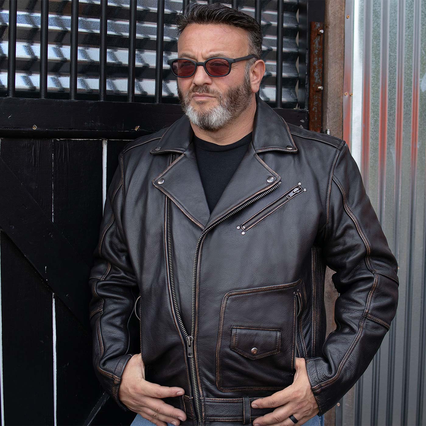 Milwaukee Motorcycle Clothing Co. Men's Unforgiven MC Style Vintage Brown Leather Jacket w/ Lapel Collar MMC10005 - Image 6