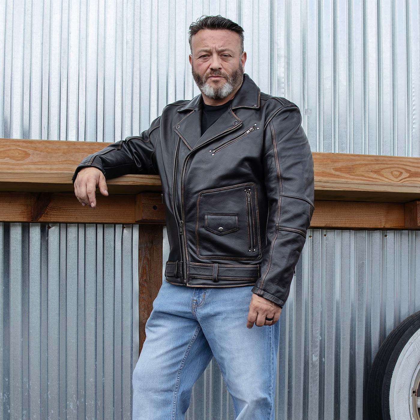 Milwaukee Motorcycle Clothing Co. Men's Unforgiven MC Style Vintage Brown Leather Jacket w/ Lapel Collar MMC10005 - Image 7