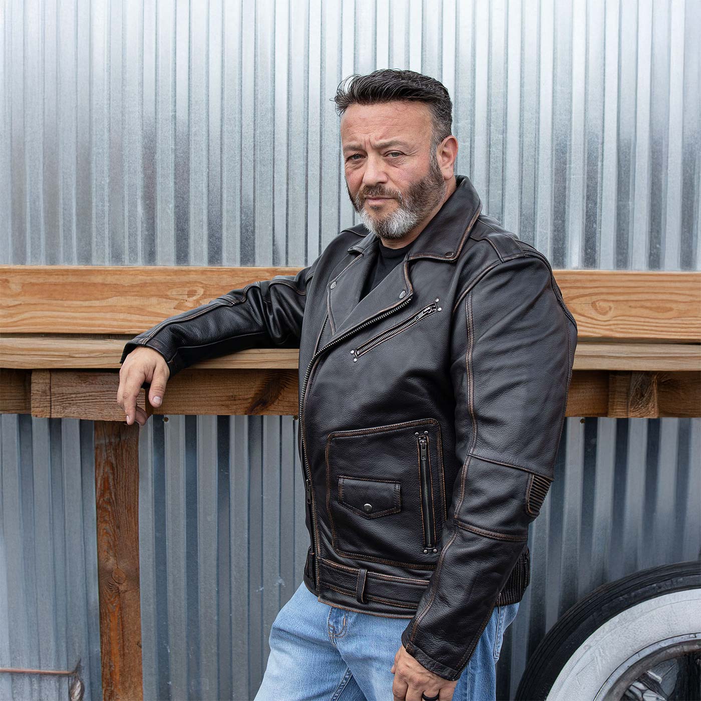 Milwaukee Motorcycle Clothing Co. Men's Unforgiven MC Style Vintage Brown Leather Jacket w/ Lapel Collar MMC10005 - Image 8