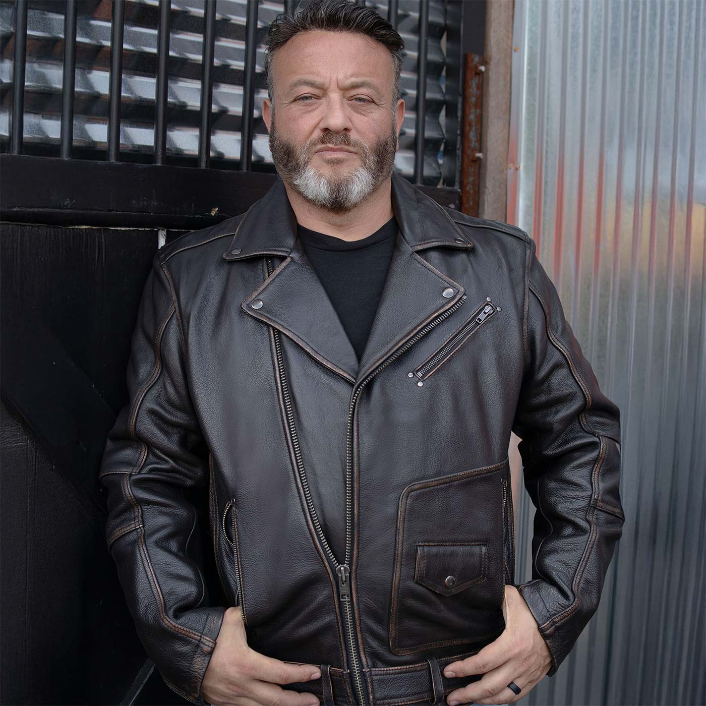 Milwaukee Motorcycle Clothing Co. Men's Unforgiven MC Style Vintage Brown Leather Jacket w/ Lapel Collar MMC10005 - Image 9