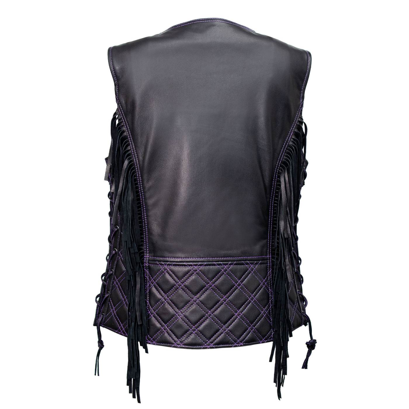 Milwaukee Motorcycle Clothing Co. Women’s Liberty Black and Purple Leather V-Neck Biker Vest w/ Side Lacing MMC40006 - Image 15