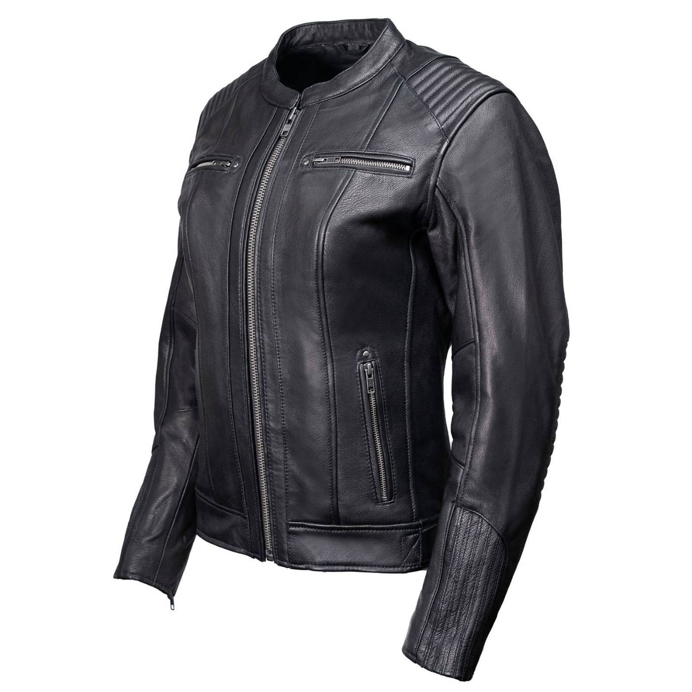 Milwaukee Motorcycle Clothing Co. Women’s Rebel Scooter Style Black Leather Biker Jacket w/ Mandarin Collar MMC20002 - Image 15