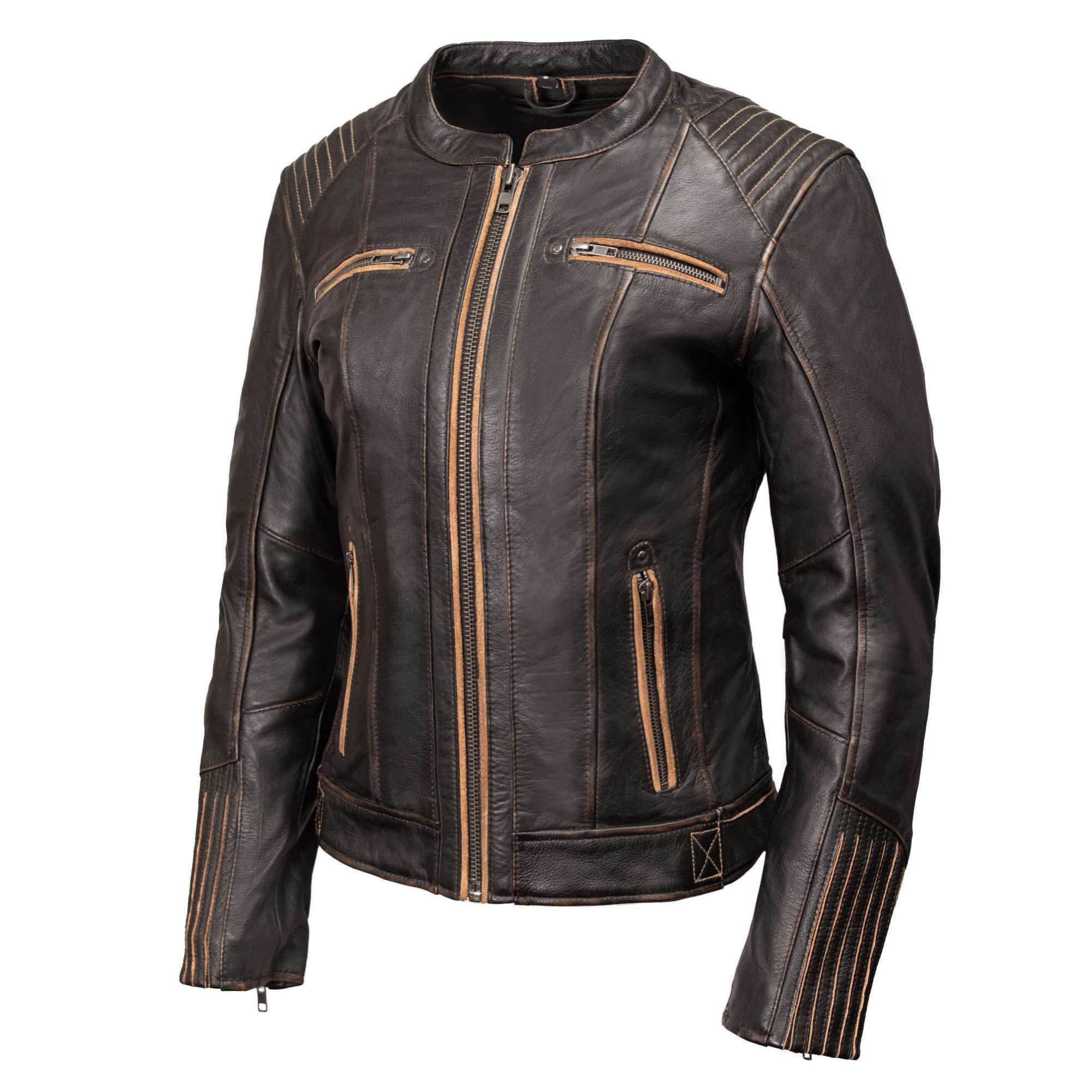 Milwaukee Motorcycle Clothing Co. Women’s Rebel Scooter Style Vinage Brown Leather Jacket w/ Mandarin Collar MMC20003 - Image 14