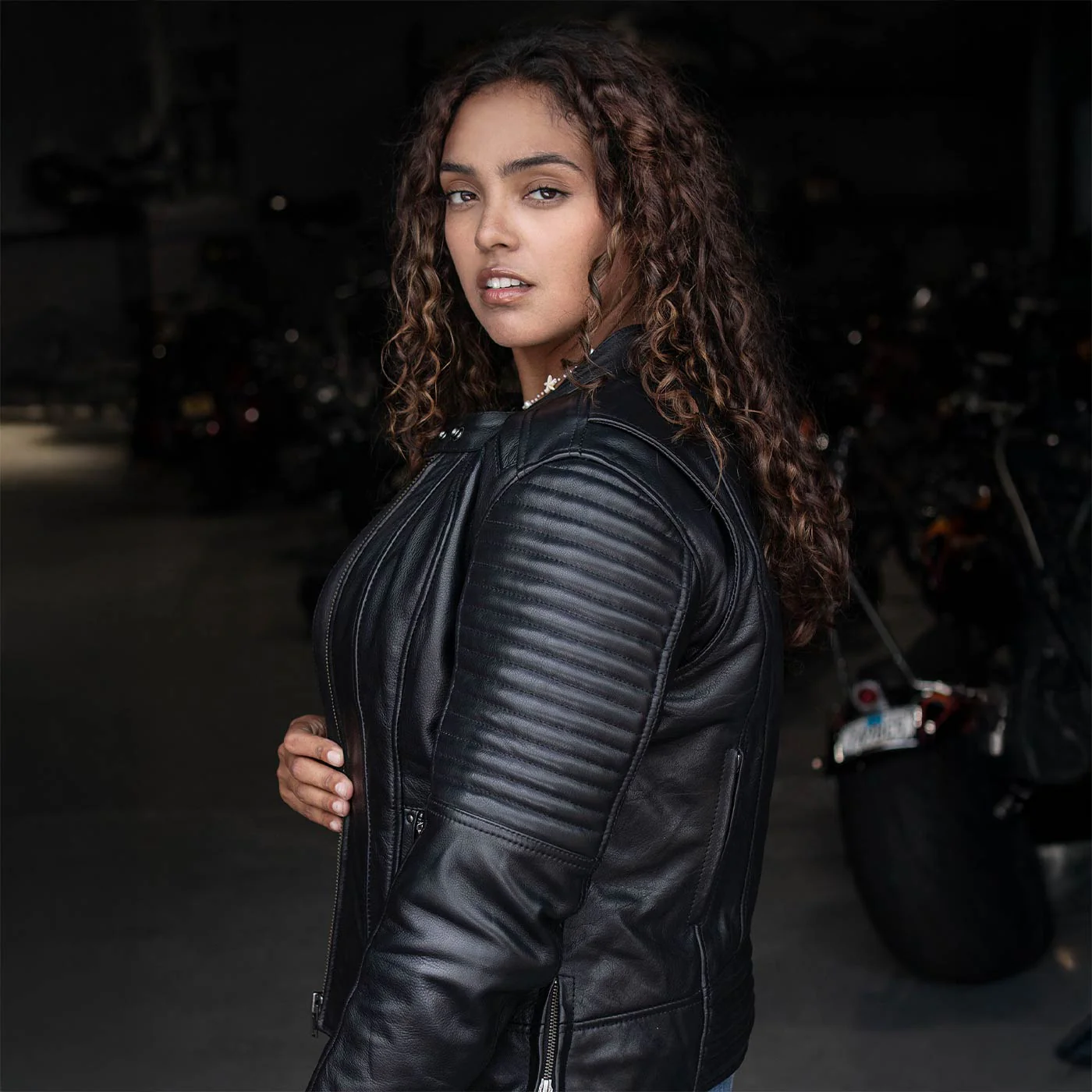 Milwaukee Motorcycle Clothing Co. Women's Foxy Scooter Style Black Premium Leather Jacket w/ Mandarin Collar MMC20000 - Image 10