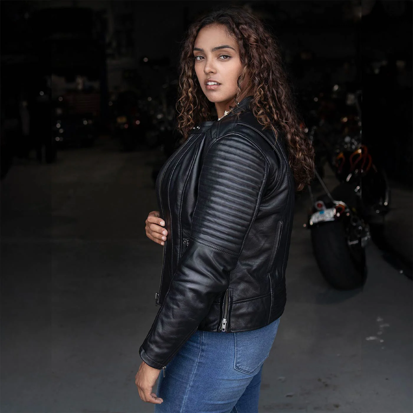Milwaukee Motorcycle Clothing Co. Women's Foxy Scooter Style Black Premium Leather Jacket w/ Mandarin Collar MMC20000 - Image 11