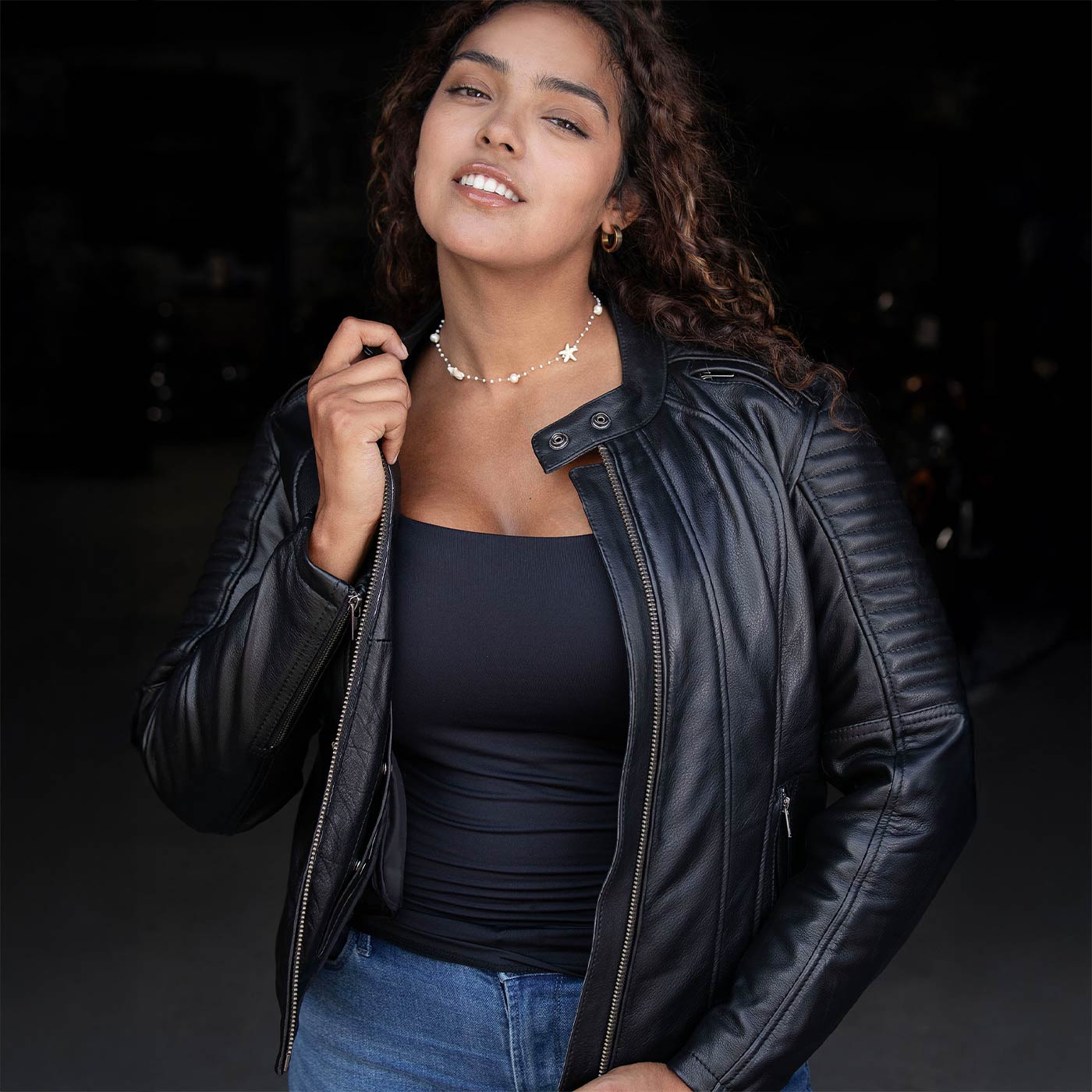 Milwaukee Motorcycle Clothing Co. Women's Foxy Scooter Style Black Premium Leather Jacket w/ Mandarin Collar MMC20000 - Image 12
