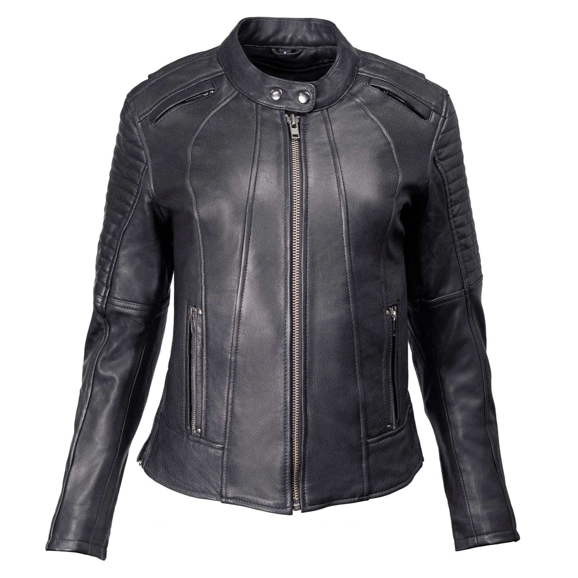 Milwaukee Motorcycle Clothing Co. Women's Foxy Scooter Style Black Premium Leather Jacket w/ Mandarin Collar MMC20000 - Image 13
