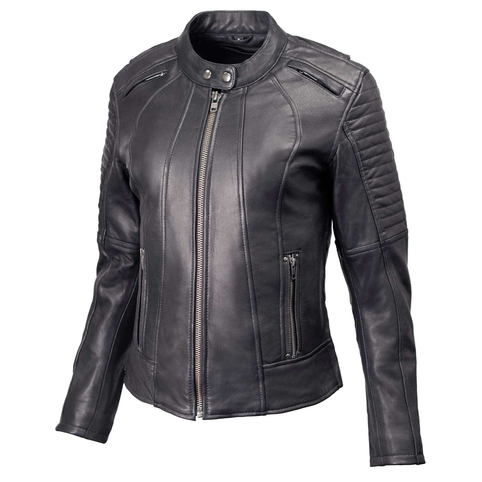 Milwaukee Motorcycle Clothing Co. Women's Foxy Scooter Style Black Premium Leather Jacket w/ Mandarin Collar MMC20000 - Image 14