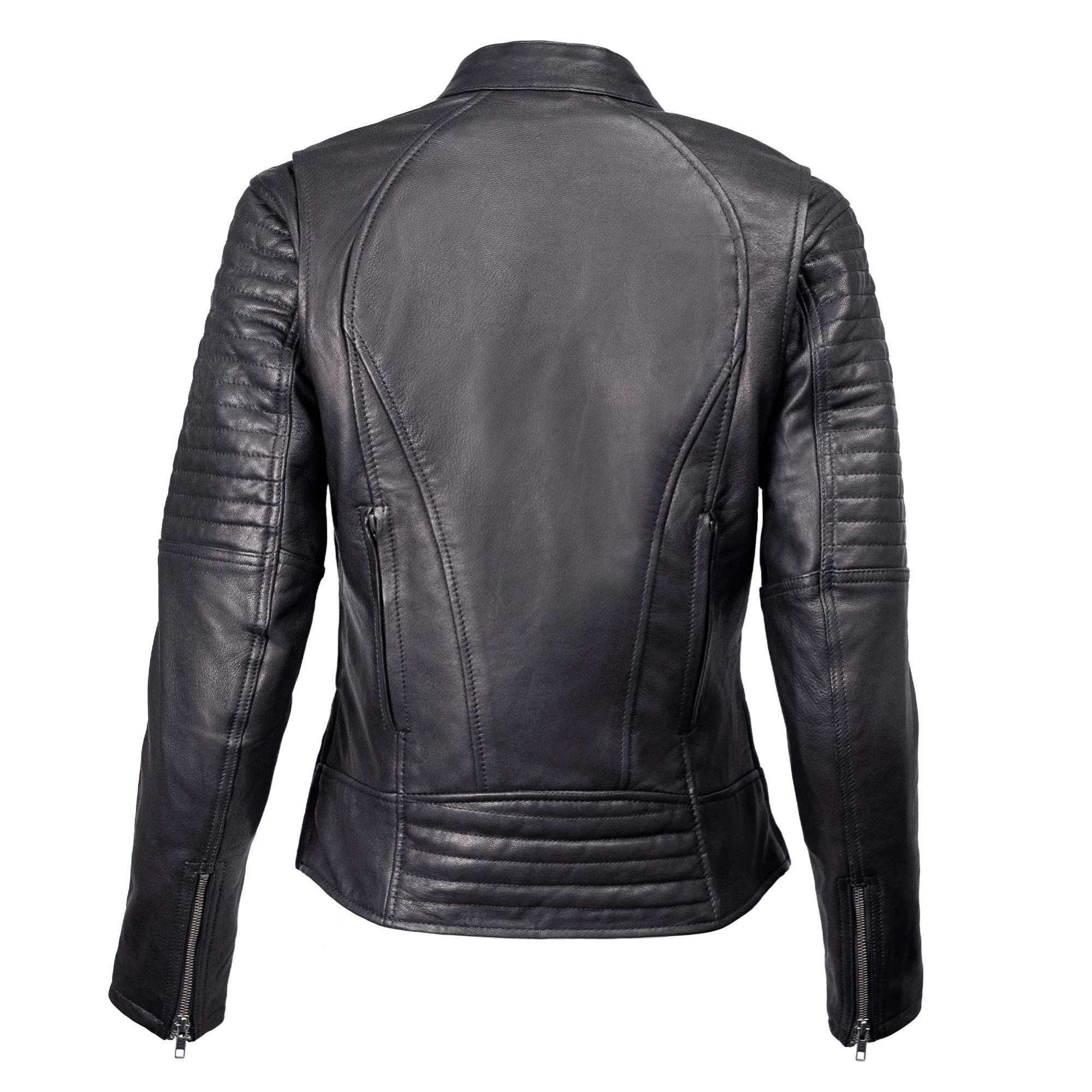 Milwaukee Motorcycle Clothing Co. Women's Foxy Scooter Style Black Premium Leather Jacket w/ Mandarin Collar MMC20000 - Image 15