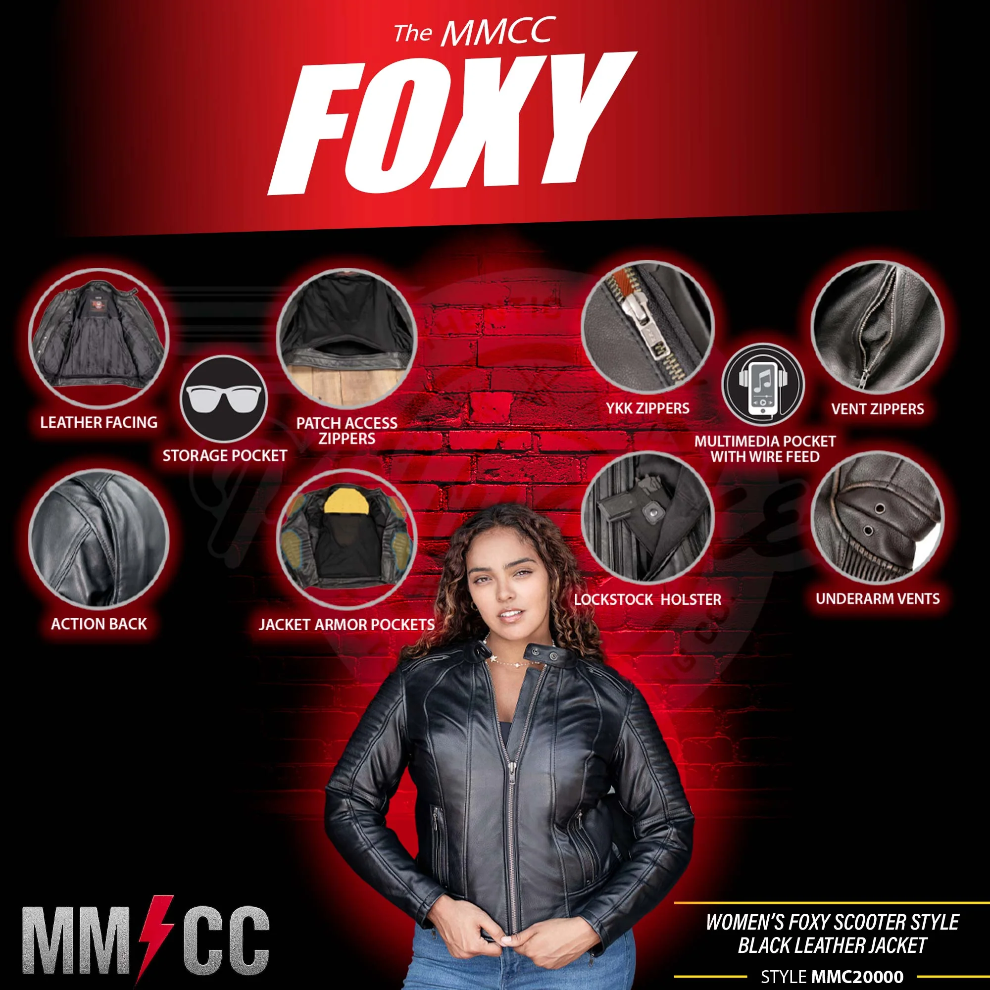 Milwaukee Motorcycle Clothing Co. Women's Foxy Scooter Style Black Premium Leather Jacket w/ Mandarin Collar MMC20000 - Image 2