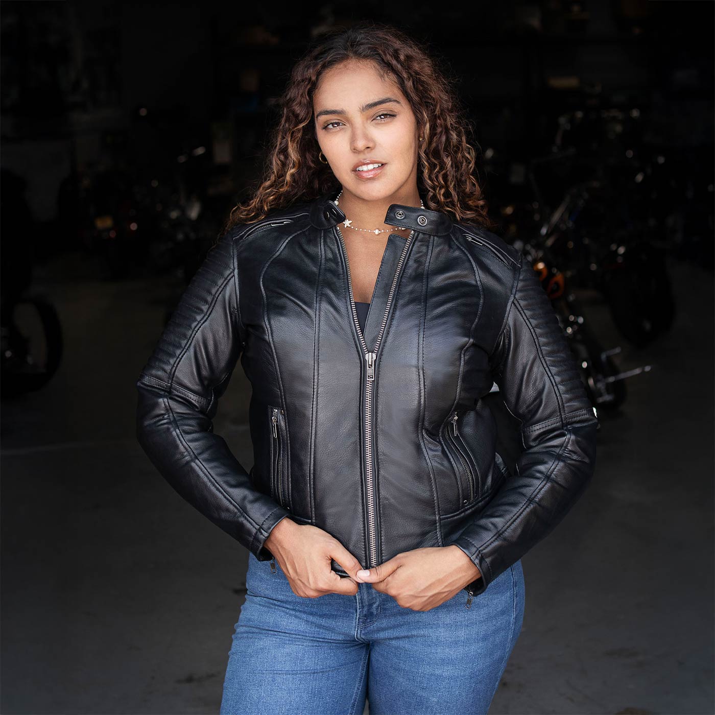 Milwaukee Motorcycle Clothing Co. Women's Foxy Scooter Style Black Premium Leather Jacket w/ Mandarin Collar MMC20000 - Image 8