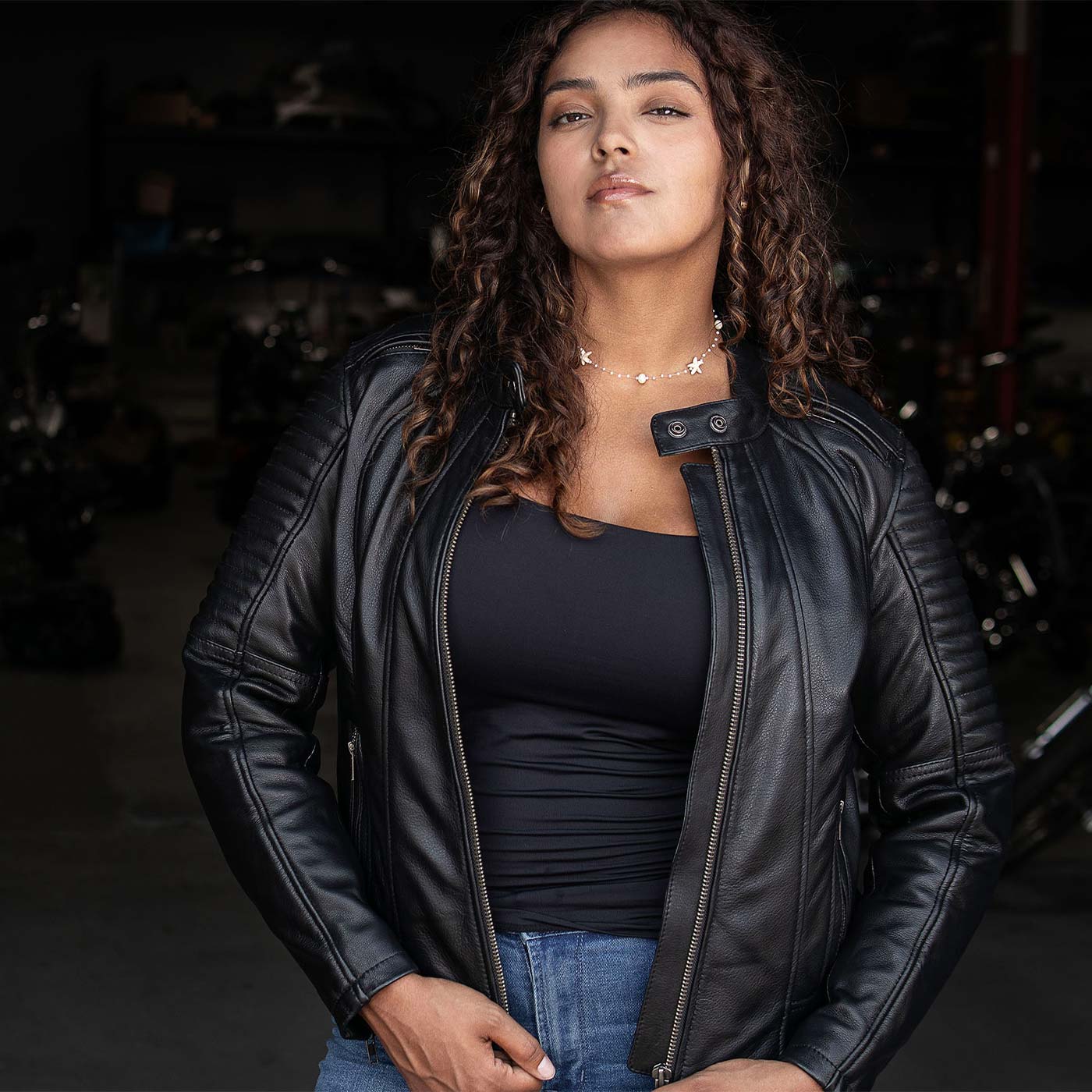 Milwaukee Motorcycle Clothing Co. Women's Foxy Scooter Style Black Premium Leather Jacket w/ Mandarin Collar MMC20000 - Image 9