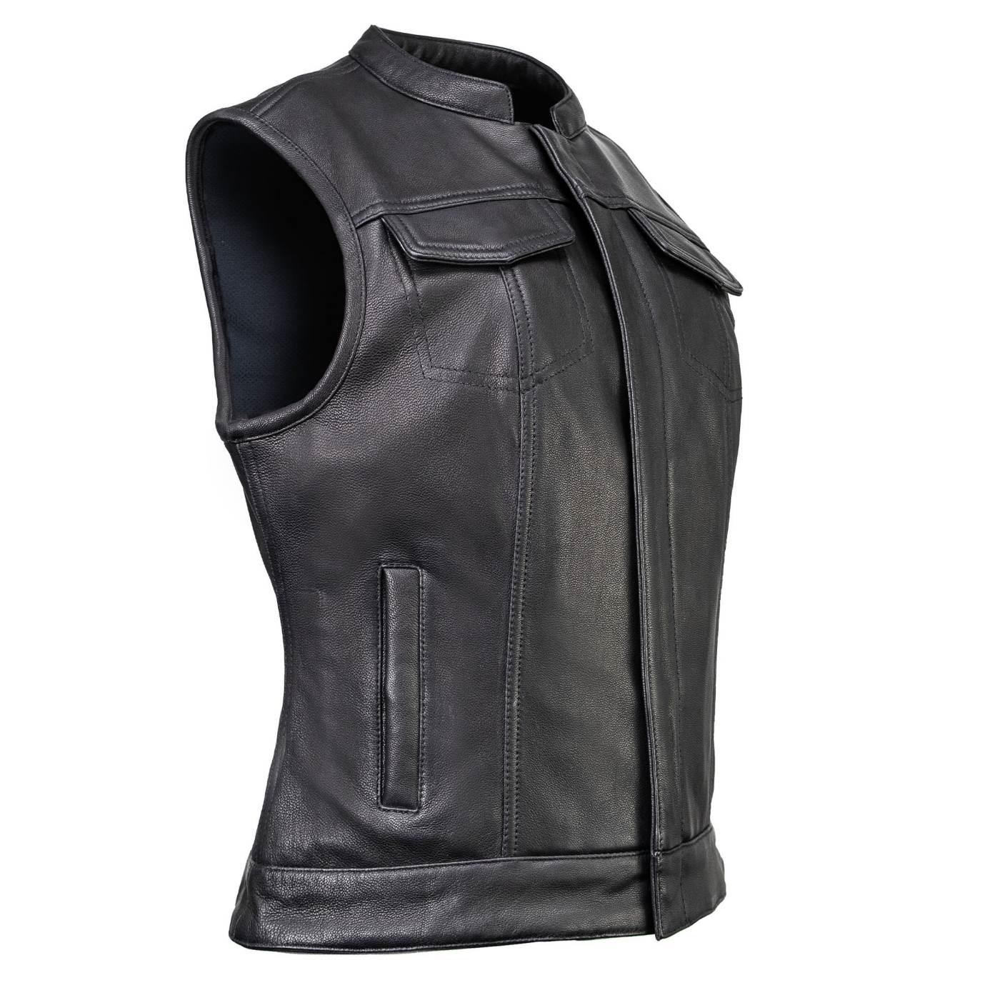 Milwaukee Motorcycle Clothing Co. Women's Girls-Club Black Leather Scooter Style Vest w/ Mandarin Collar MMC40005 - Image 16