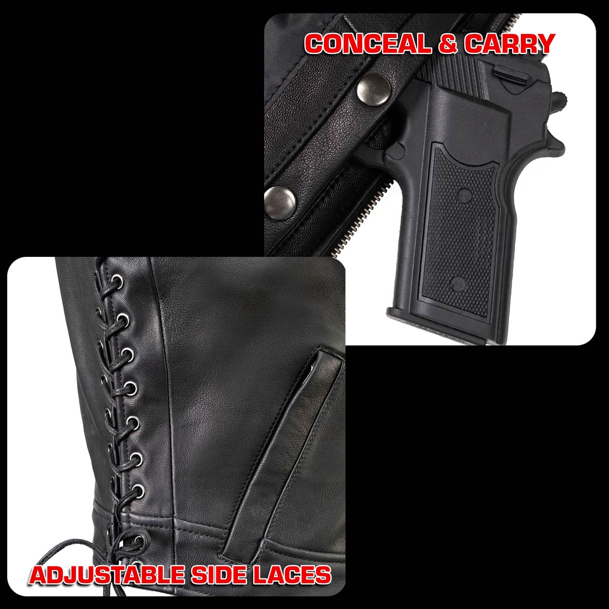 Milwaukee Motorcycle Clothing Co. Women's Rave Black Premium Leather Deep Neck Side Lace Vest MMC40000 - Image 10