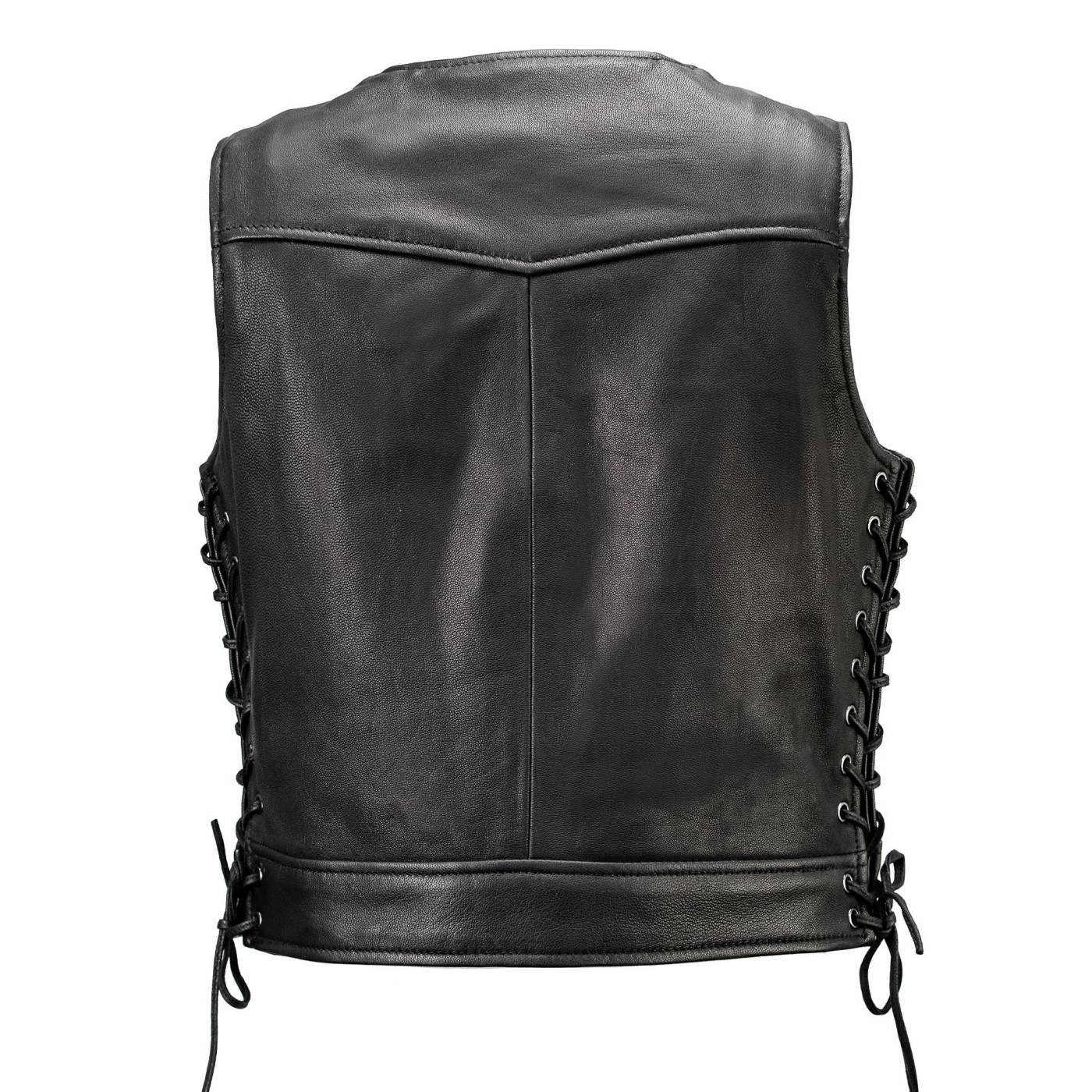 Milwaukee Motorcycle Clothing Co. Women's Rave Black Premium Leather Deep Neck Side Lace Vest MMC40000 - Image 11