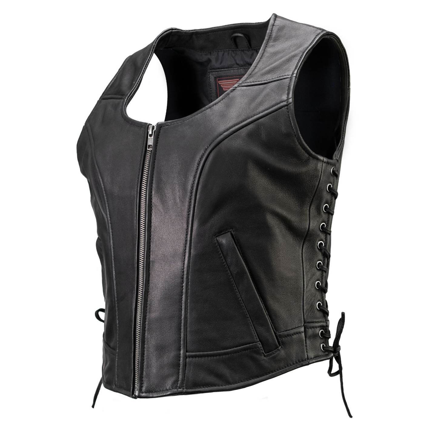 Milwaukee Motorcycle Clothing Co. Women's Rave Black Premium Leather Deep Neck Side Lace Vest MMC40000 - Image 12