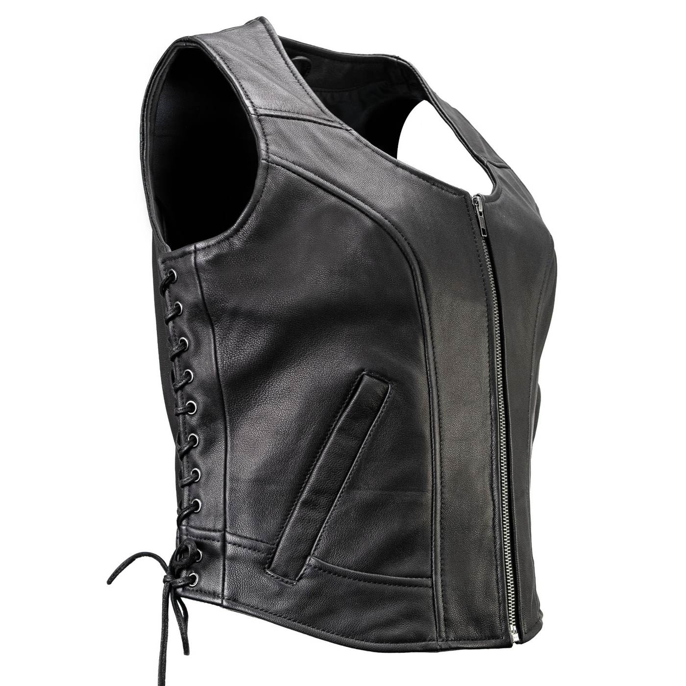 Milwaukee Motorcycle Clothing Co. Women's Rave Black Premium Leather Deep Neck Side Lace Vest MMC40000 - Image 13