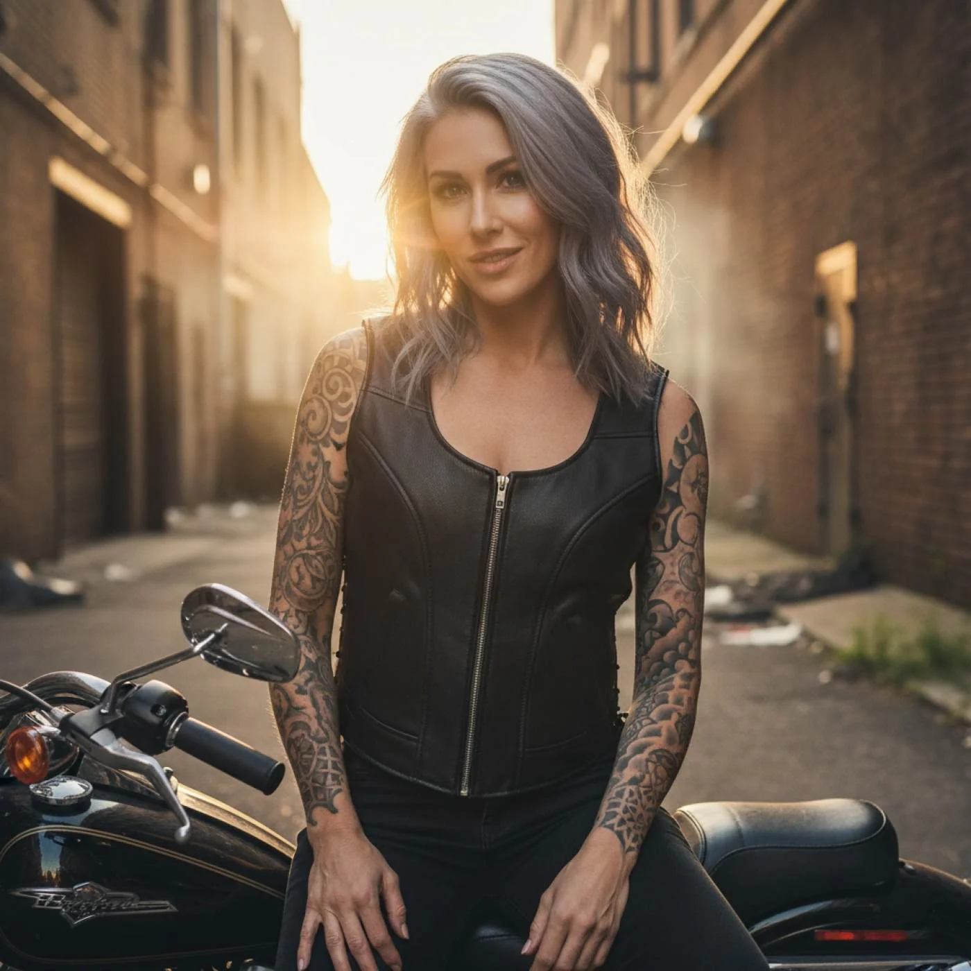 Milwaukee Motorcycle Clothing Co. Women's Rave Black Premium Leather Deep Neck Side Lace Vest MMC40000 - Image 6