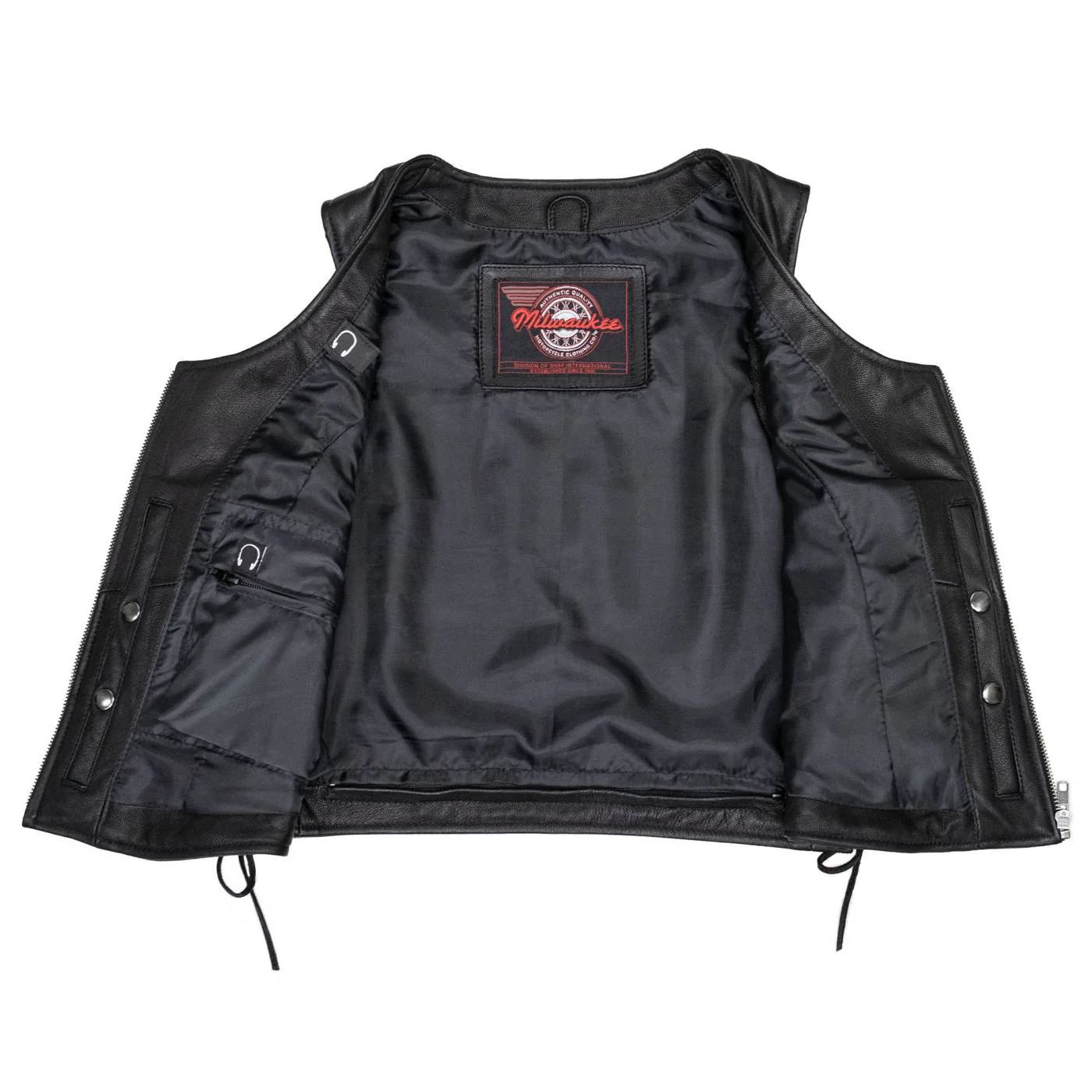 Milwaukee Motorcycle Clothing Co. Women's Rave Black Premium Leather Deep Neck Side Lace Vest MMC40000 - Image 8