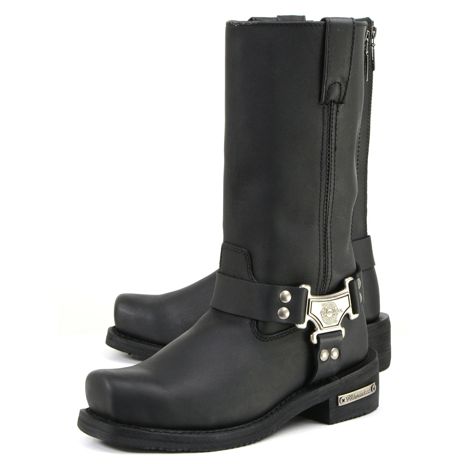 Milwaukee Motorcycle Clothing Company MB410 Men's Black Classic Harness Motorcycle Leather Boots - Image 17