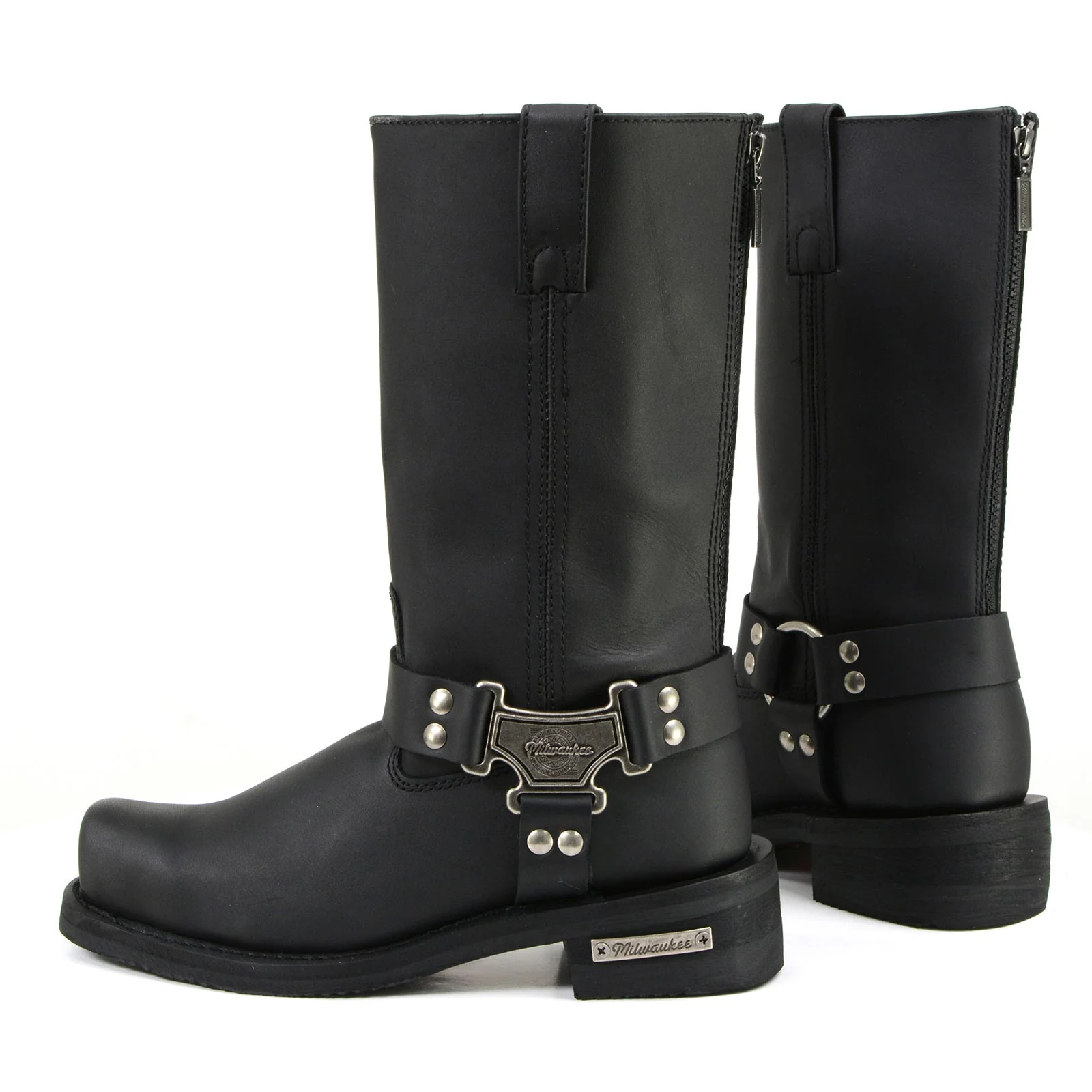 Milwaukee Motorcycle Clothing Company MB410 Men's Black Classic Harness Motorcycle Leather Boots - Image 18