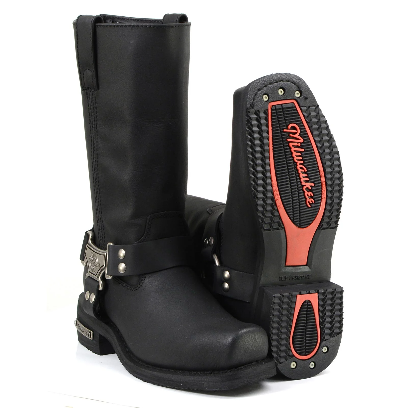 Milwaukee Motorcycle Clothing Company MB410 Men's Black Classic Harness Motorcycle Leather Boots - Image 8