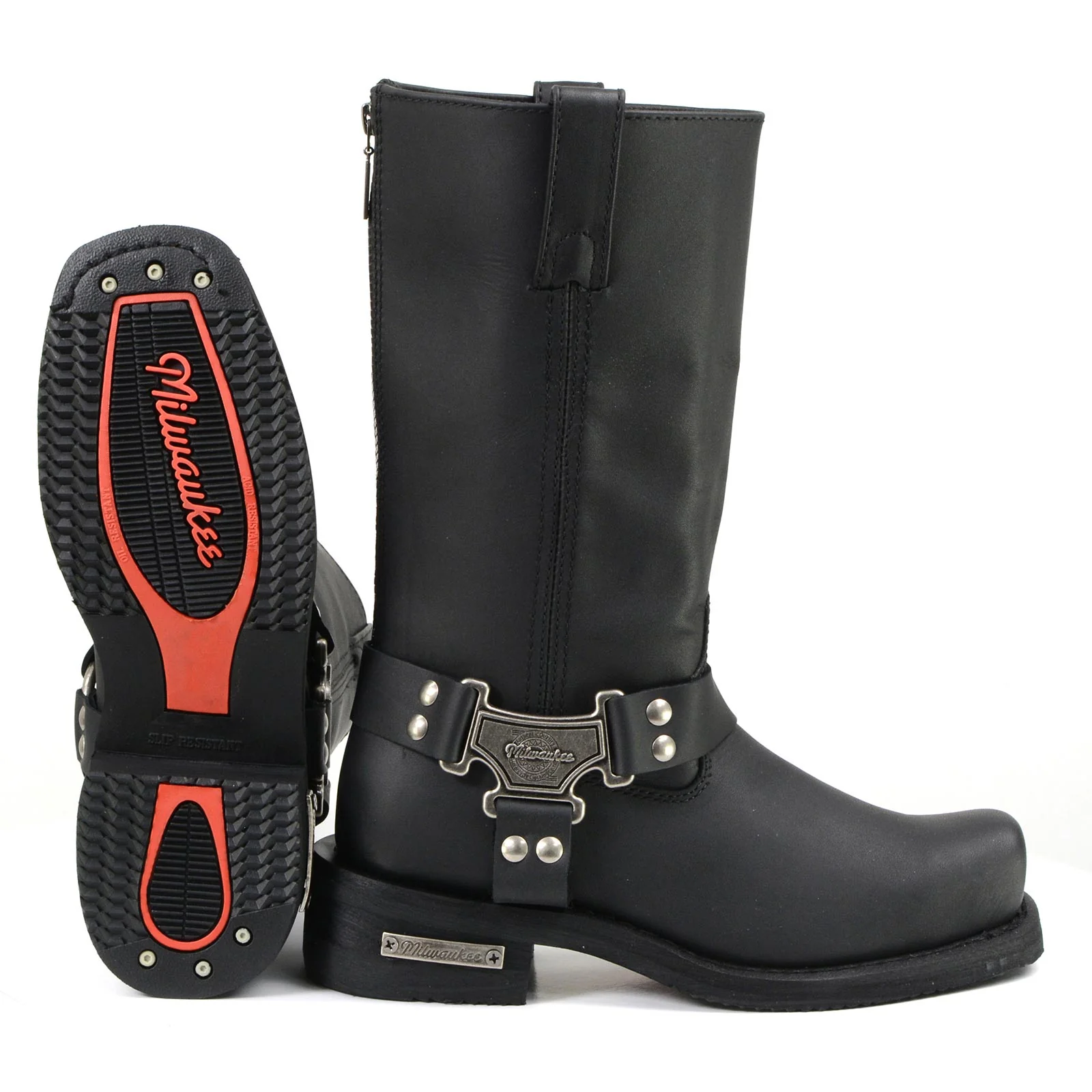 Milwaukee Motorcycle Clothing Company MB410 Men's Black Classic Harness Motorcycle Leather Boots - Image 9