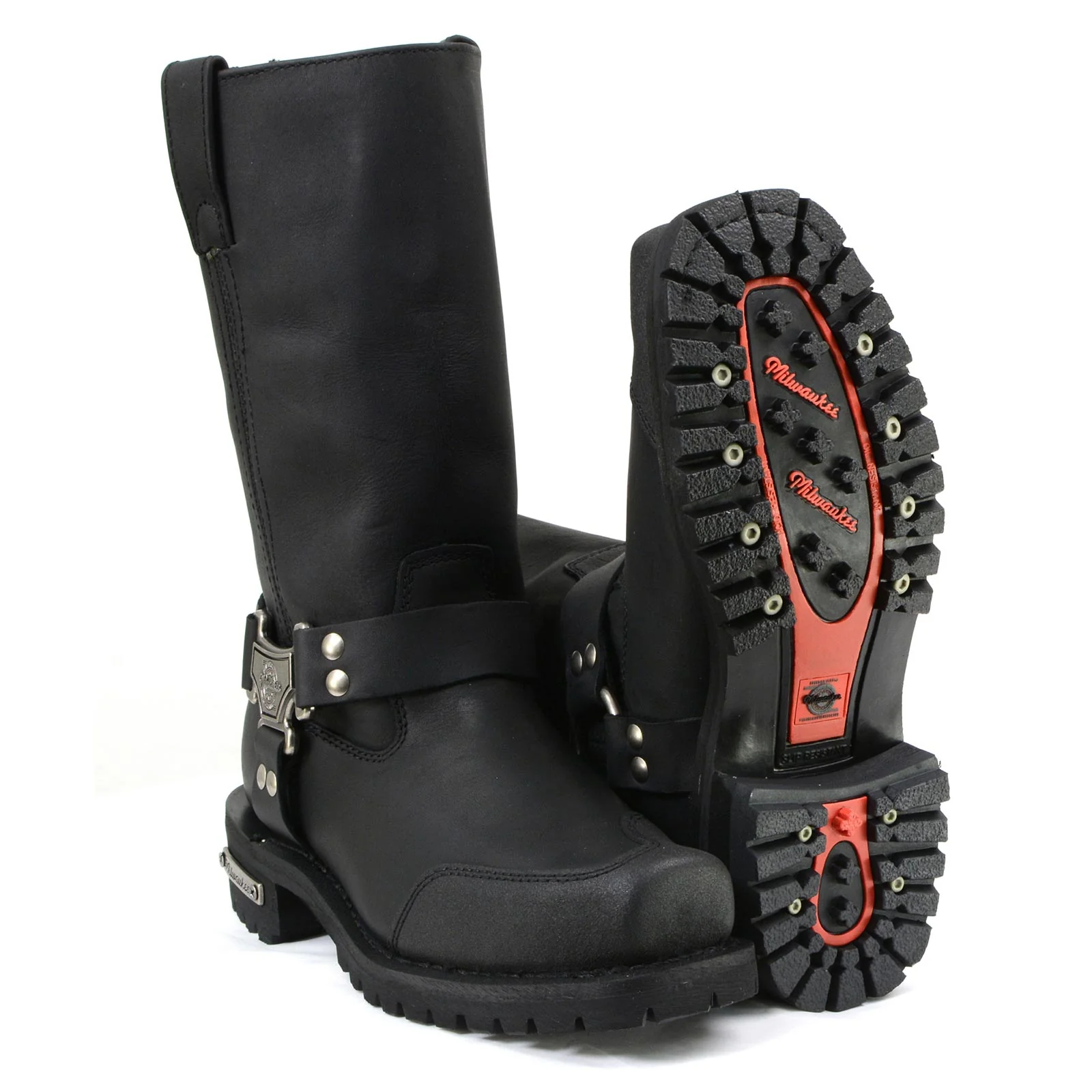 Milwaukee Motorcycle Clothing Company MB411 Men's Black Drag Harness Motorcycle Leather Boots - Image 8