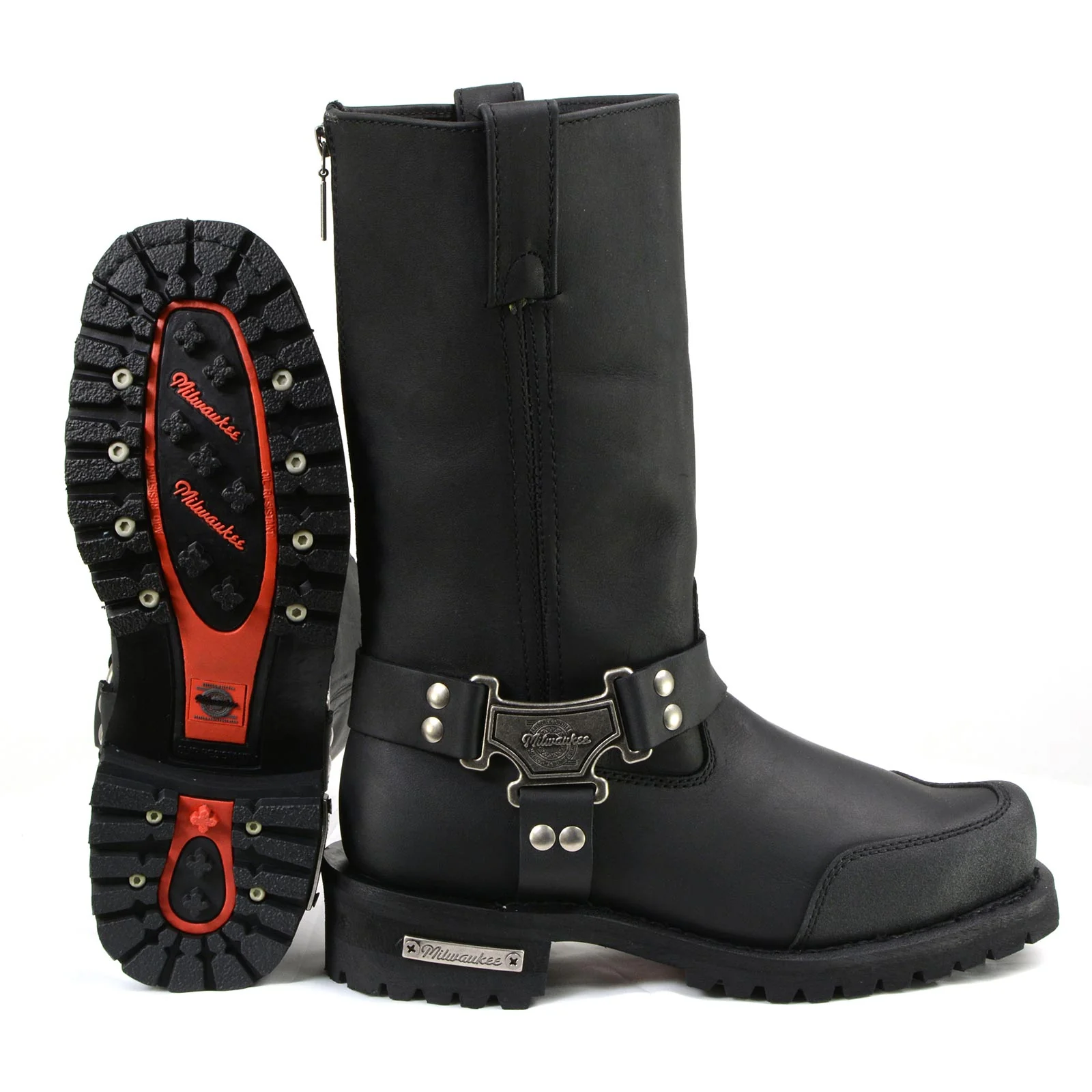 Milwaukee Motorcycle Clothing Company MB411 Men's Black Drag Harness Motorcycle Leather Boots - Image 9