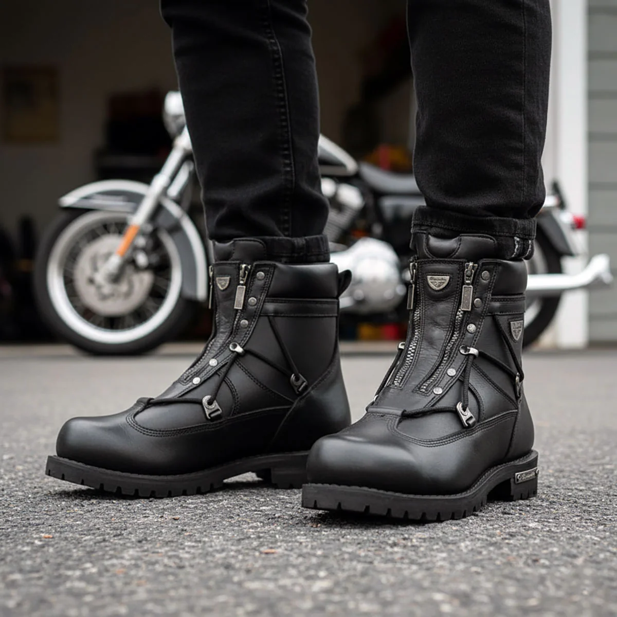 Milwaukee Motorcycle Clothing Company MB440 Men's Black Throttle Motorcycle Leather Boots - Image 4