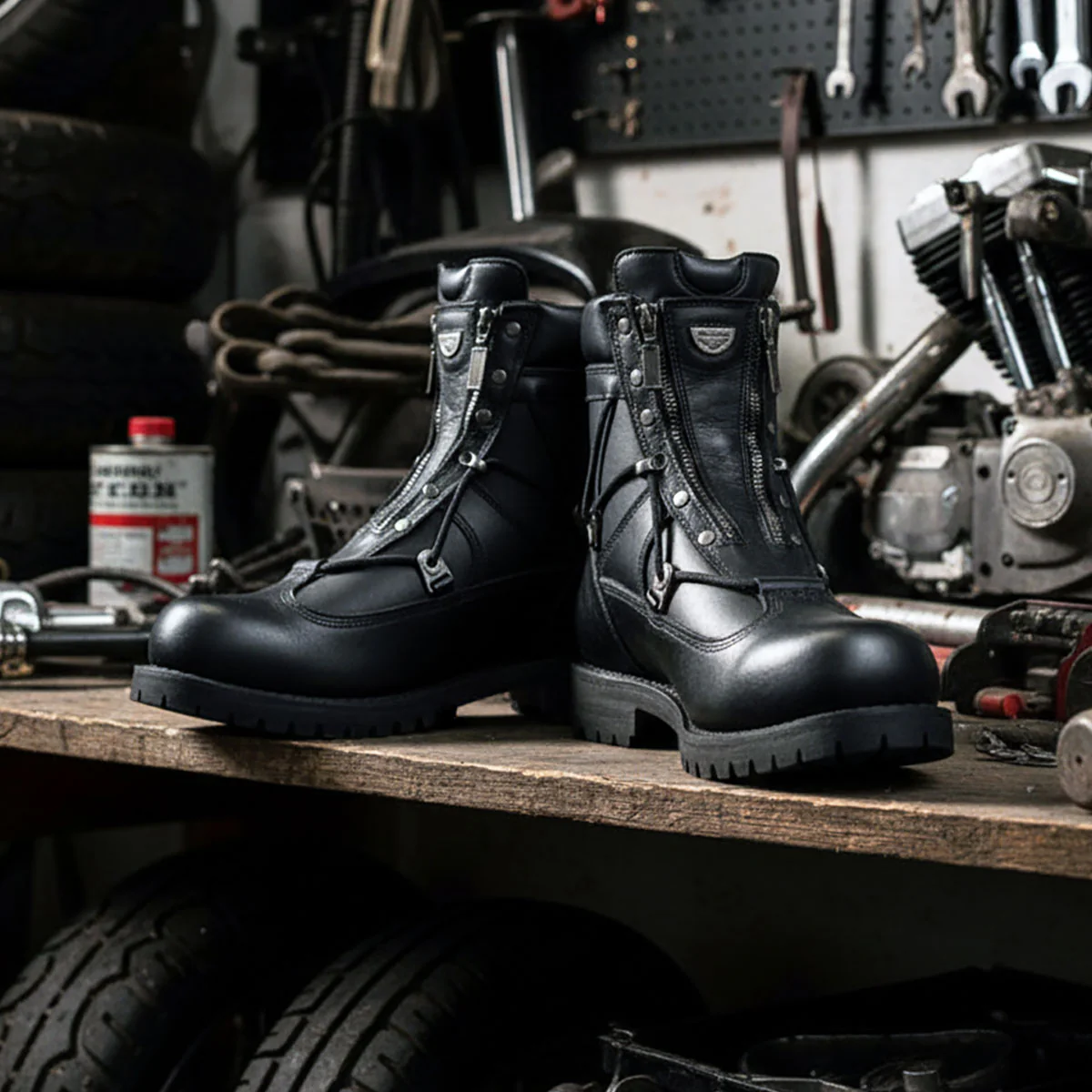 Milwaukee Motorcycle Clothing Company MB440 Men's Black Throttle Motorcycle Leather Boots - Image 5