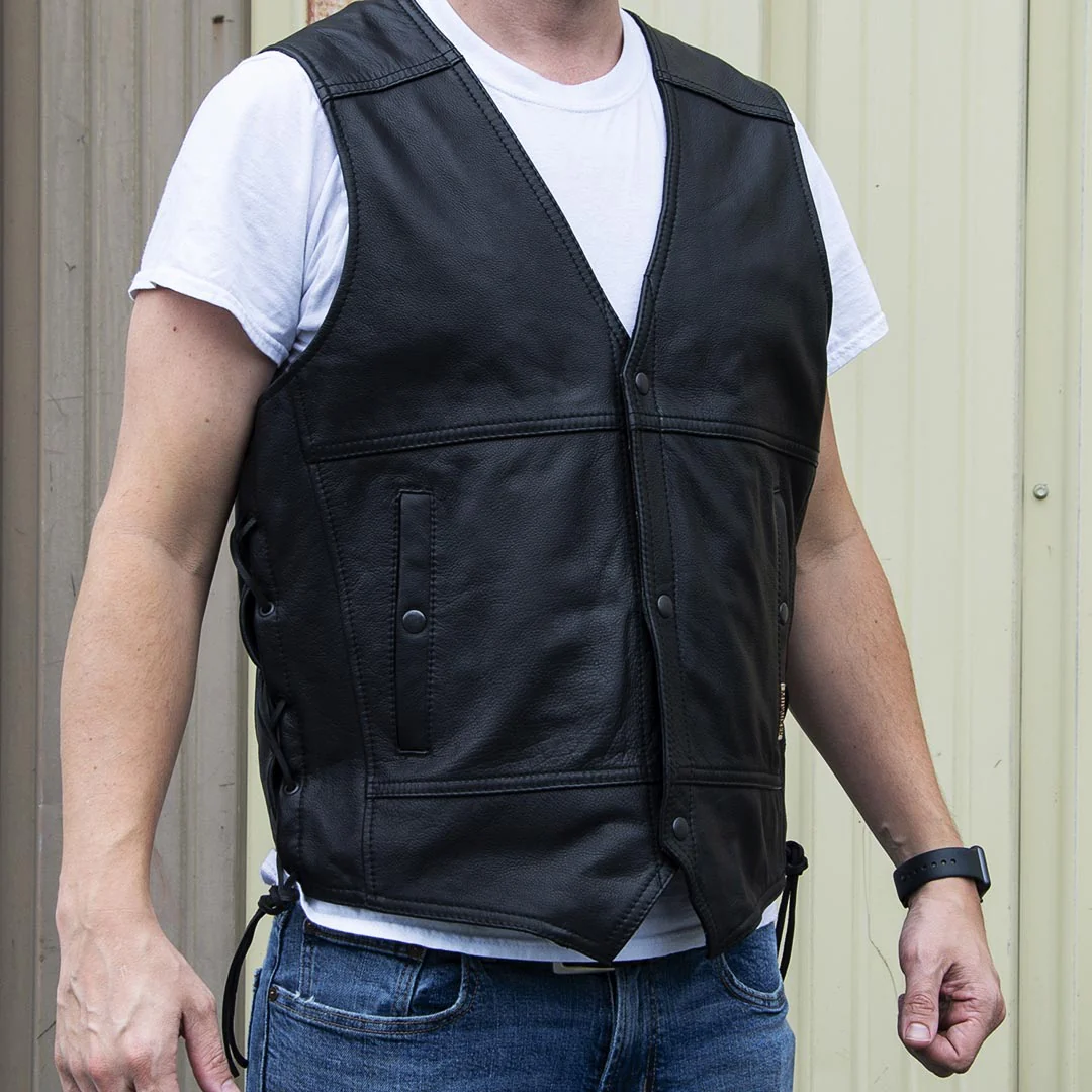 Milwaukee Motorcycle Clothing Company MV3020 Men's Black Leather Side Laced Motorcycle Vest - Image 3