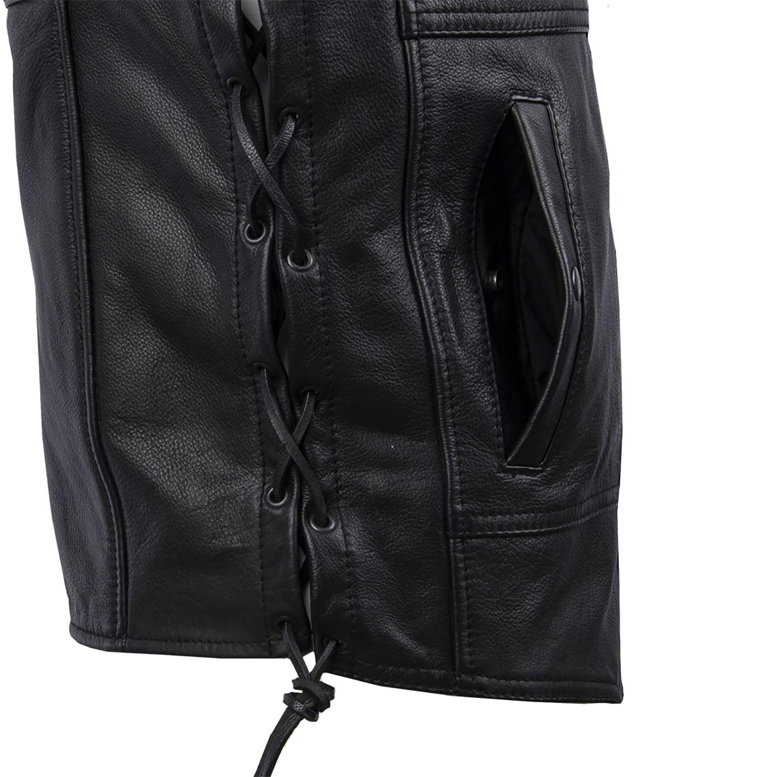Milwaukee Motorcycle Clothing Company MV3020 Men's Black Leather Side Laced Motorcycle Vest - Image 4
