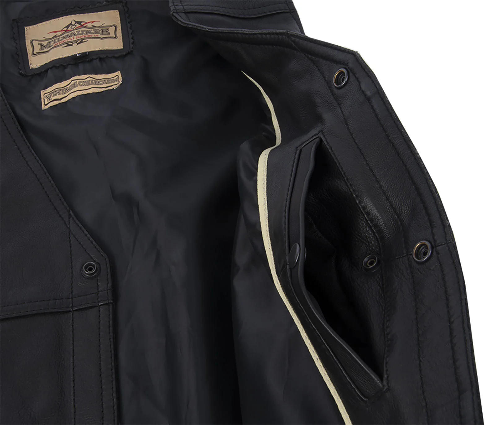 Milwaukee Motorcycle Clothing Company MV3020 Men's Black Leather Side Laced Motorcycle Vest - Image 6