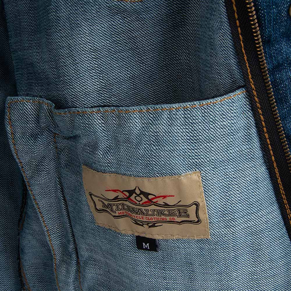 Milwaukee Motorcycle Clothing Company MV3850 Men's Blue Denim Stone Washed Motorcycle Vest - Image 3