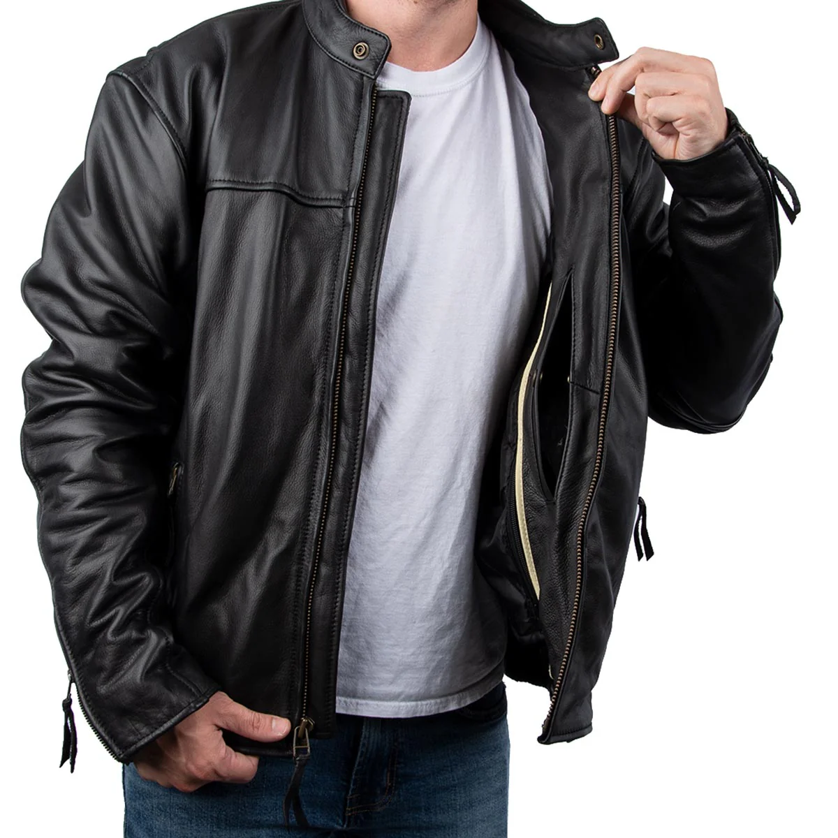 Milwaukee Motorcycle Clothing Company MV5020 Men's Black Motorcycle Leather Jacket with Scotter Collar - Image 4