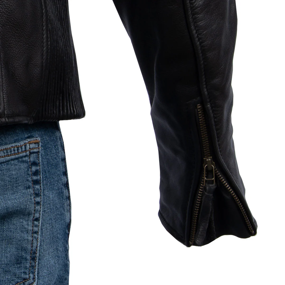 Milwaukee Motorcycle Clothing Company MV5020 Men's Black Motorcycle Leather Jacket with Scotter Collar - Image 7